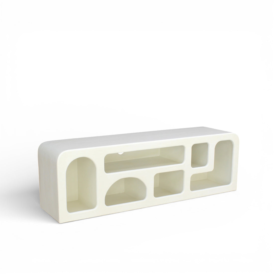 Modern Lime Plaster TV Board with Rounded Open Shelves – 160×40×50 CM