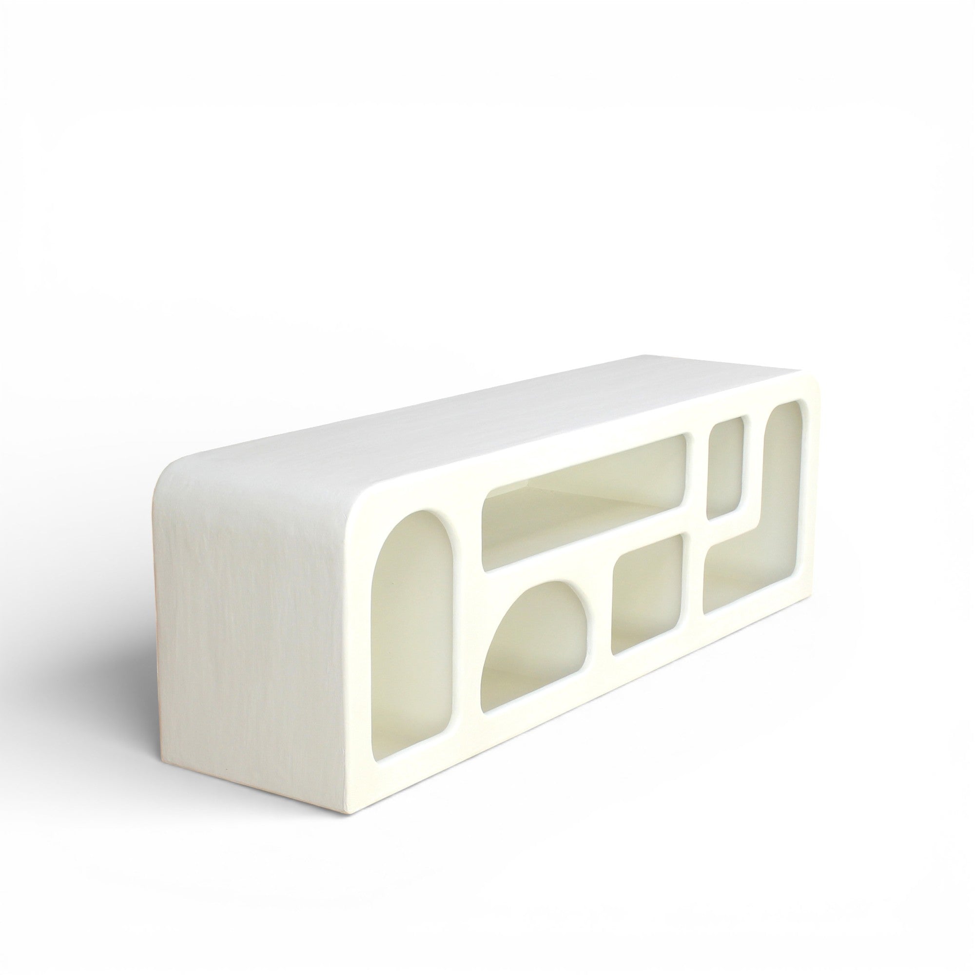 Modern Lime Plaster TV Board with Rounded Open Shelves – 160×40×50 CM