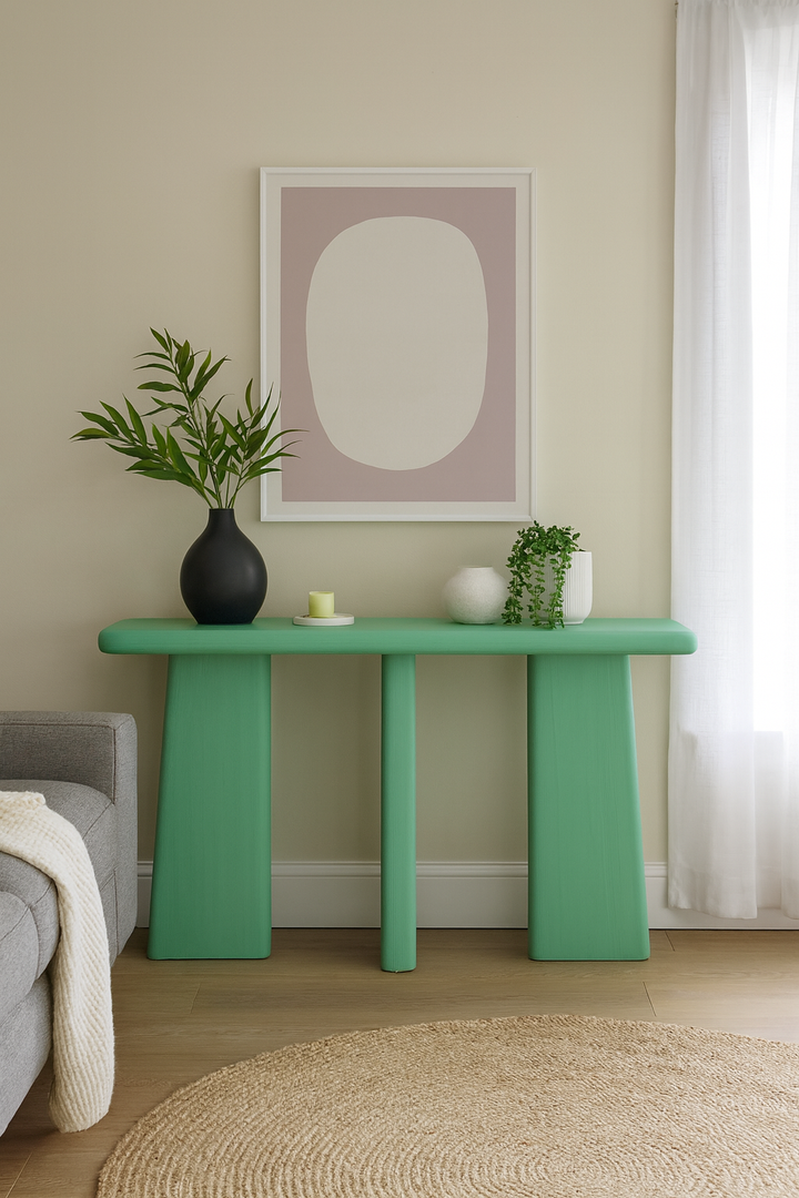 Modern Mint || Lime Plaster Console Table – 140×40×77 cm