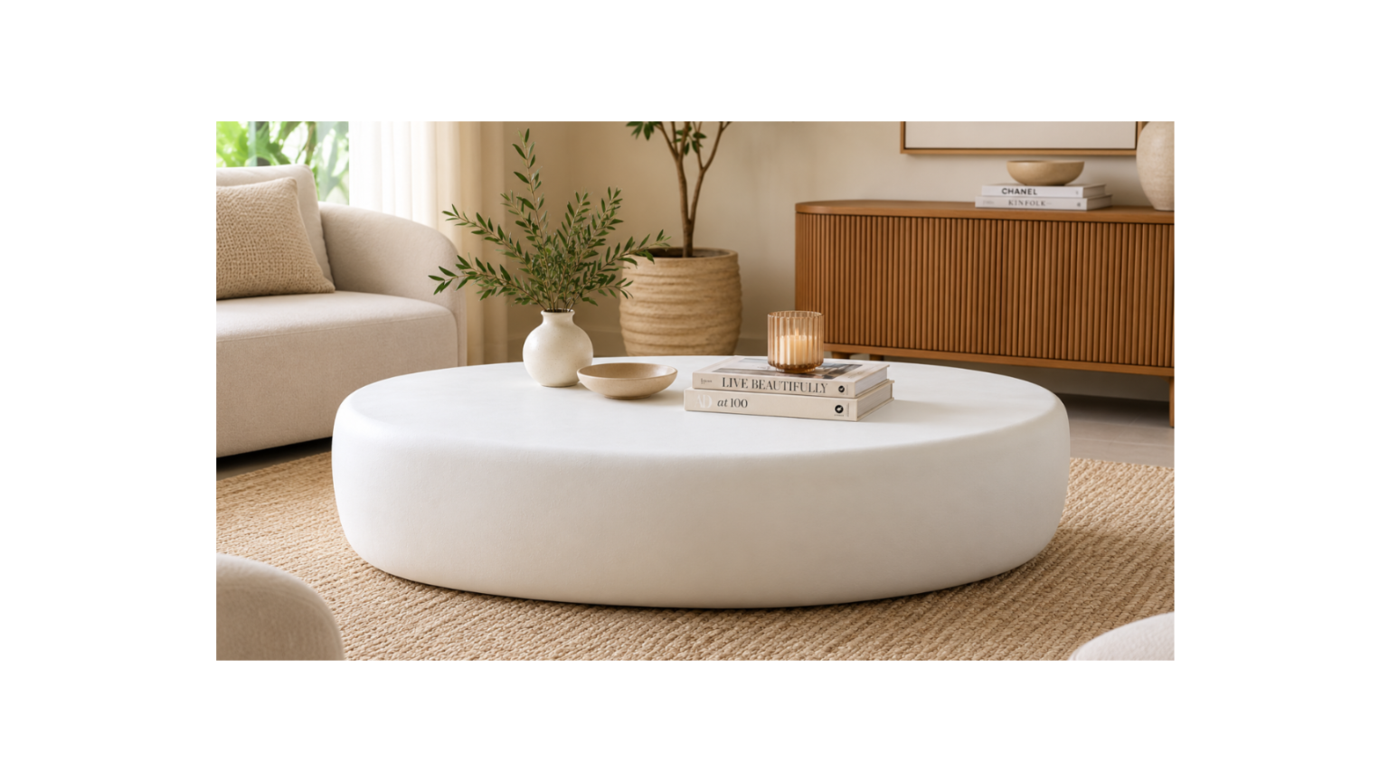 Modern Oval Lime Plaster Center Table | Sculptural Coffee Table | Iron Construction | Contemporary Minimalist Living Room Table | 120 × 70 × 25 cm