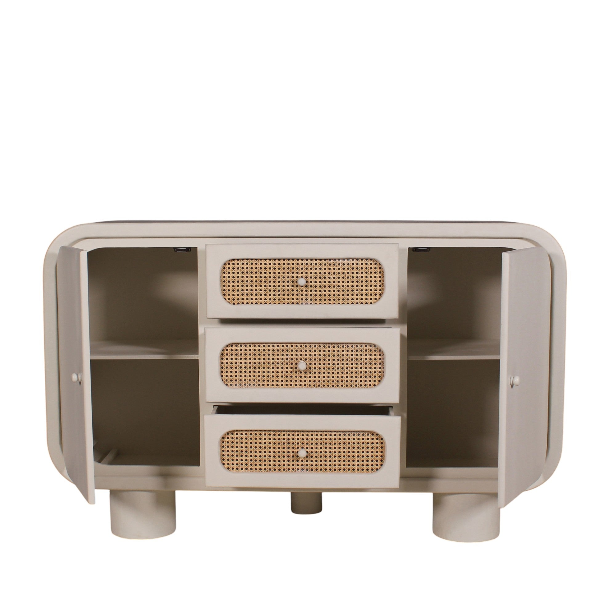 Modern Cane-Weave Sideboard | 150×40×94 cm | Wooden Storage Cabinet for Living & Dining Room