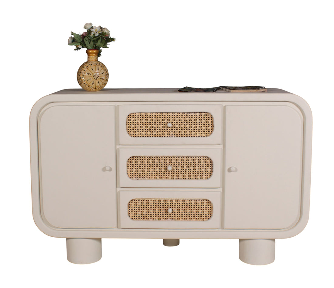 Modern Cane-Weave Sideboard | 150×40×94 cm | Wooden Storage Cabinet for Living & Dining Room