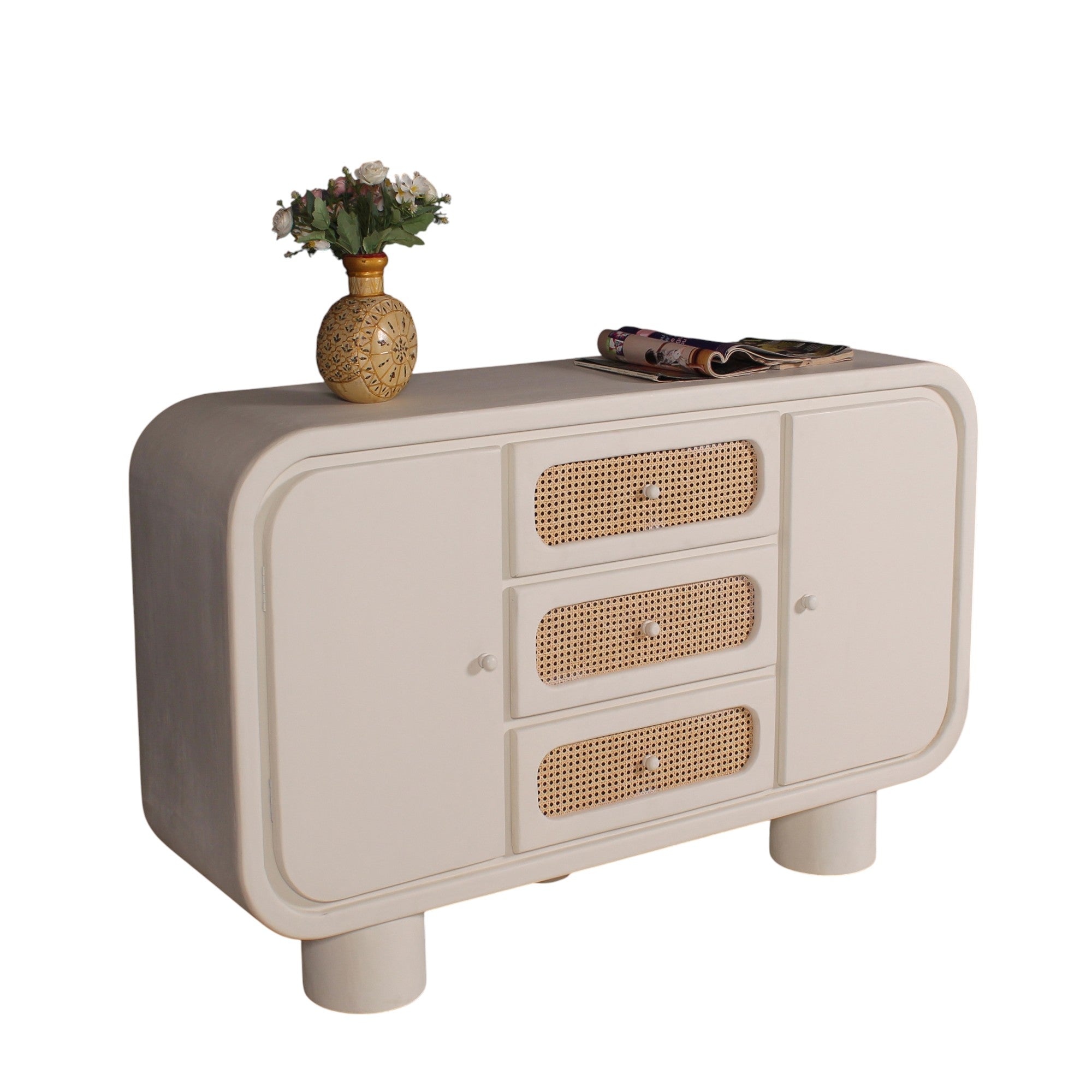 Modern Cane-Weave Sideboard | 150×40×94 cm | Wooden Storage Cabinet for Living & Dining Room