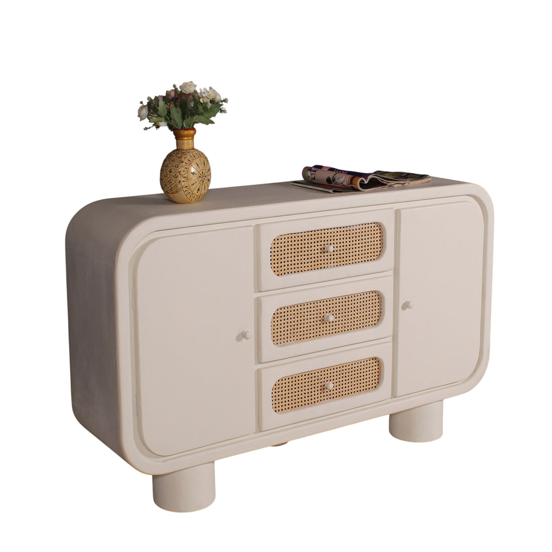 Modern Cane-Weave Sideboard | 150×40×94 cm | Wooden Storage Cabinet for Living & Dining Room