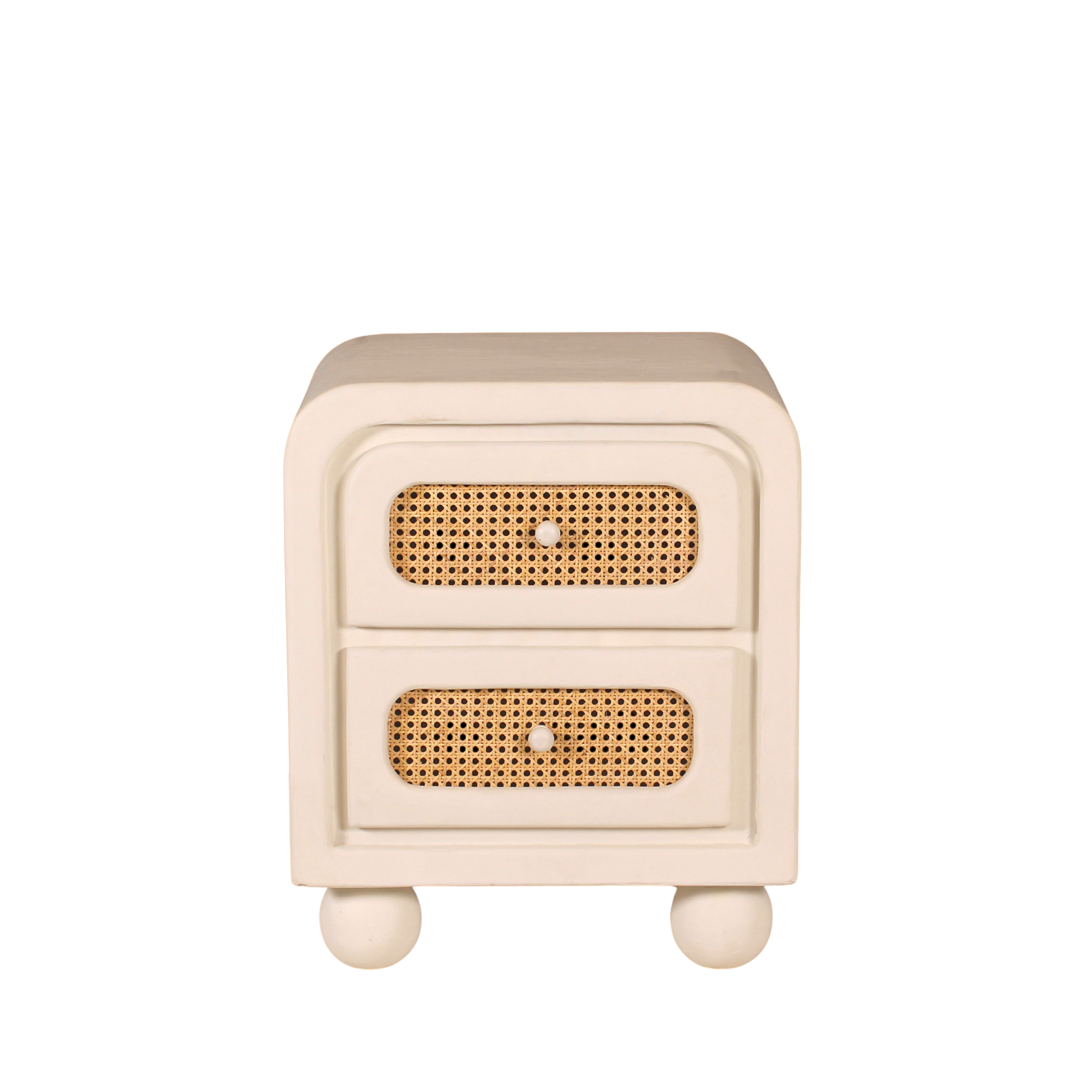 Lime Plaster Bedside Table with Cane Drawers – Elegant Bedroom Nightstand || 50 × 40 × 60 CM