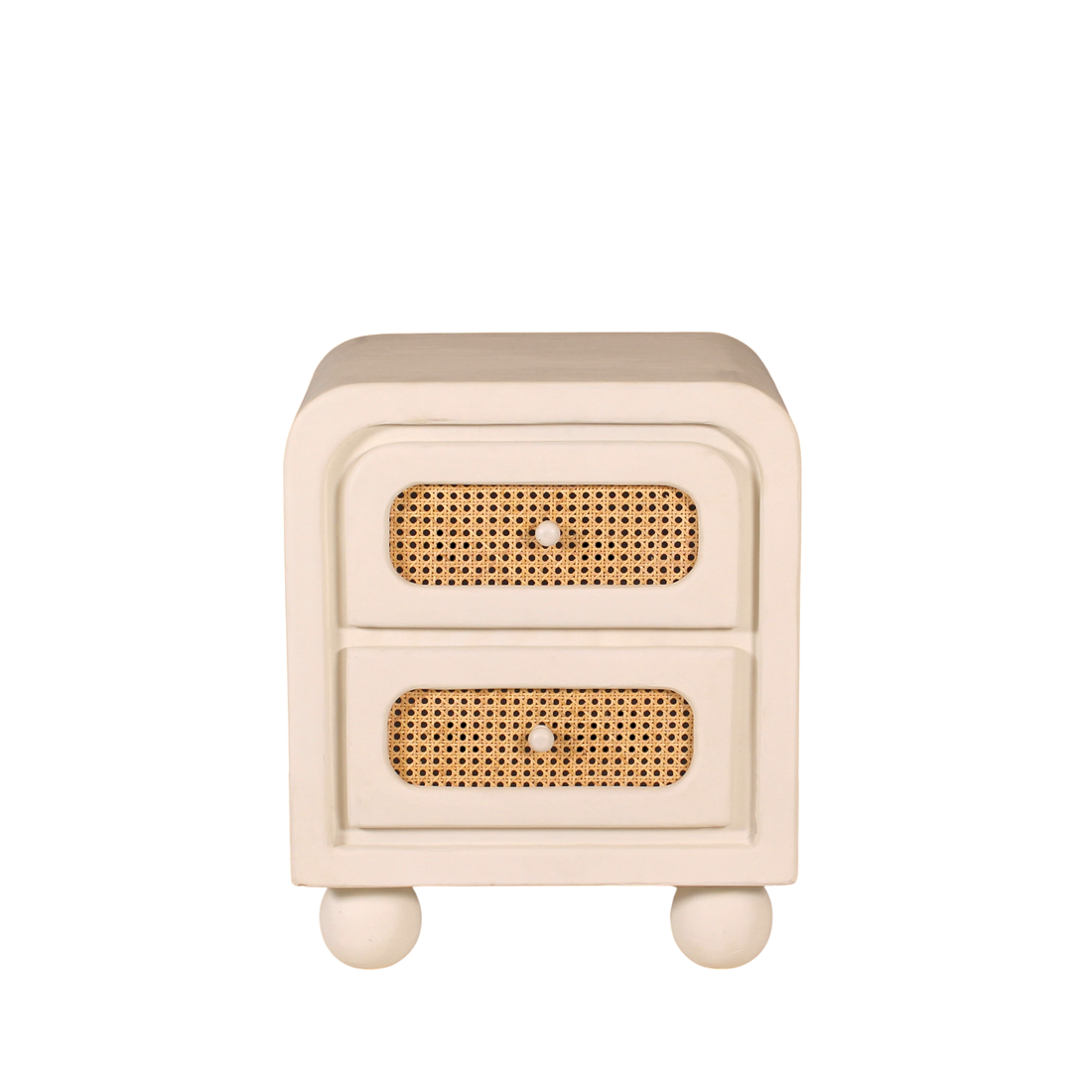 Lime Plaster Bedside Table with Cane Drawers – Elegant Bedroom Nightstand || 50 × 40 × 60 CM