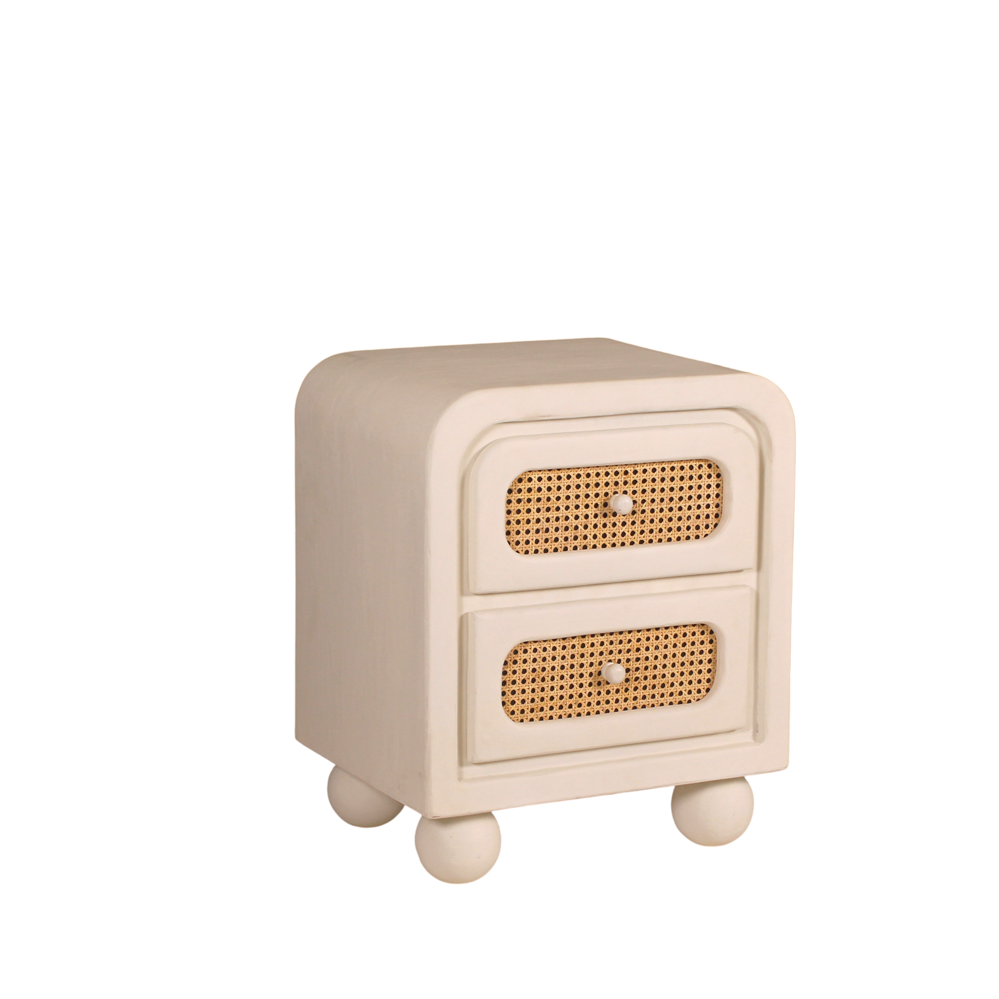 Lime Plaster Bedside Table with Cane Drawers – Elegant Bedroom Nightstand || 50 × 40 × 60 CM