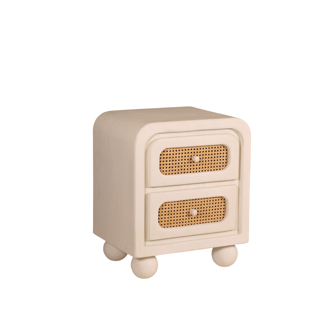 Lime Plaster Bedside Table with Cane Drawers – Elegant Bedroom Nightstand || 50 × 40 × 60 CM