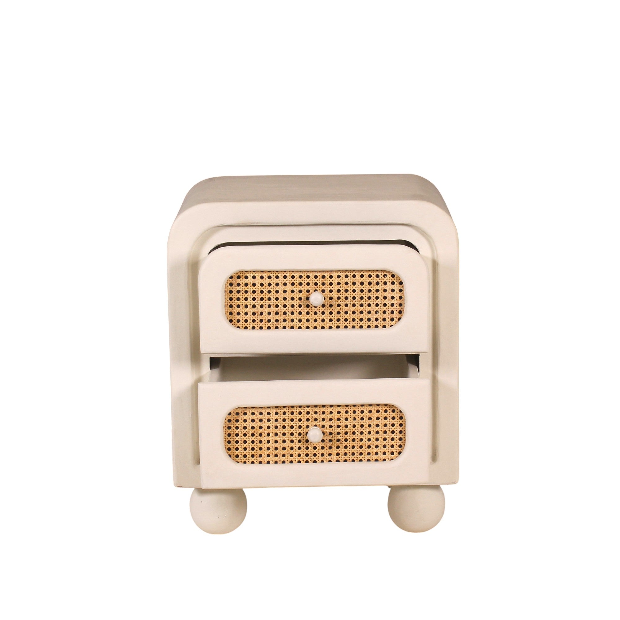 Lime Plaster Bedside Table with Cane Drawers – Elegant Bedroom Nightstand || 50 × 40 × 60 CM
