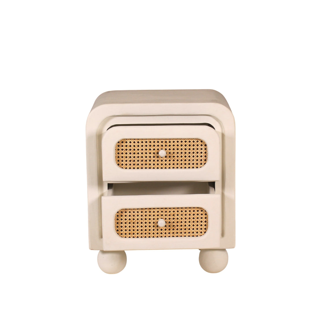 Lime Plaster Bedside Table with Cane Drawers – Elegant Bedroom Nightstand || 50 × 40 × 60 CM