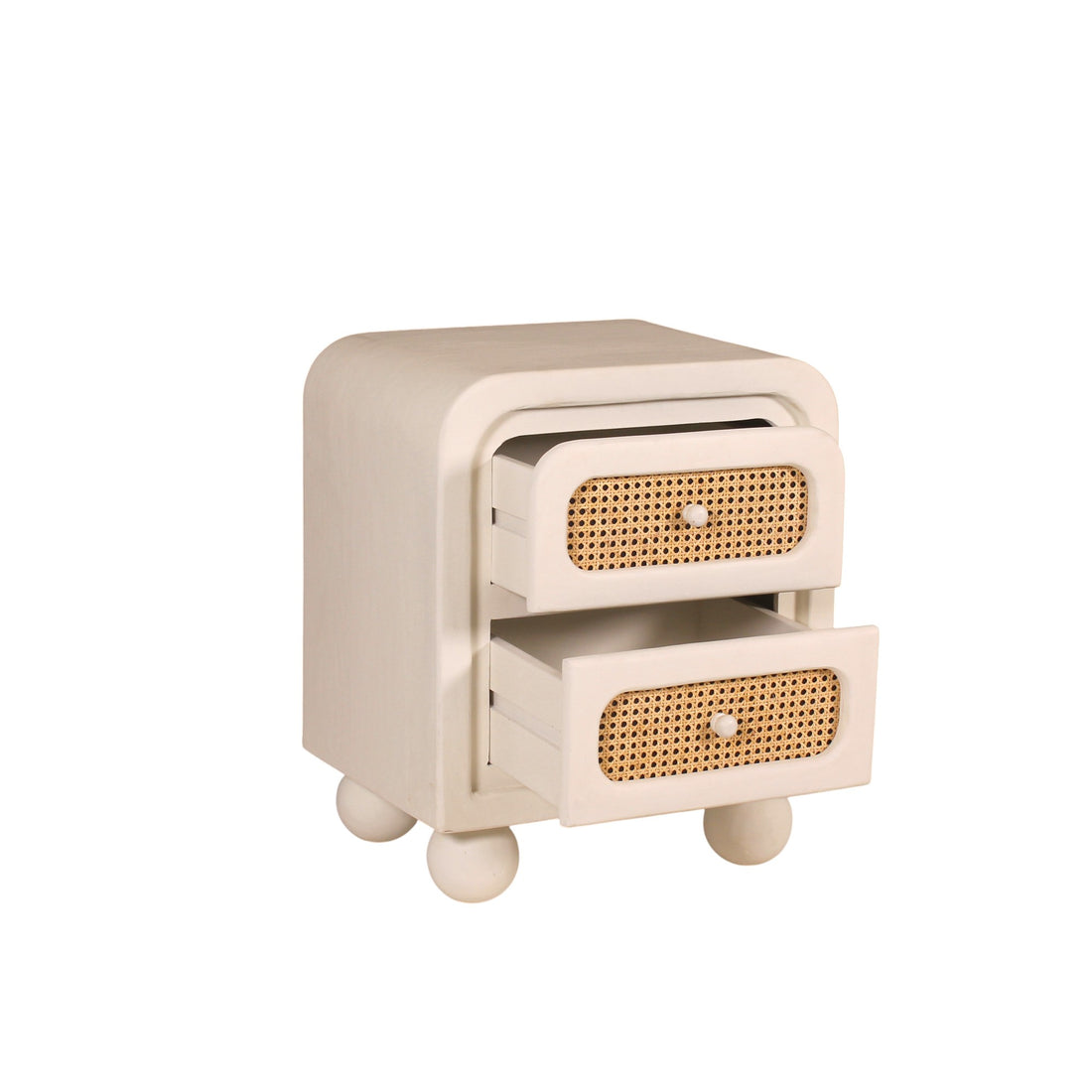 Lime Plaster Bedside Table with Cane Drawers – Elegant Bedroom Nightstand || 50 × 40 × 60 CM