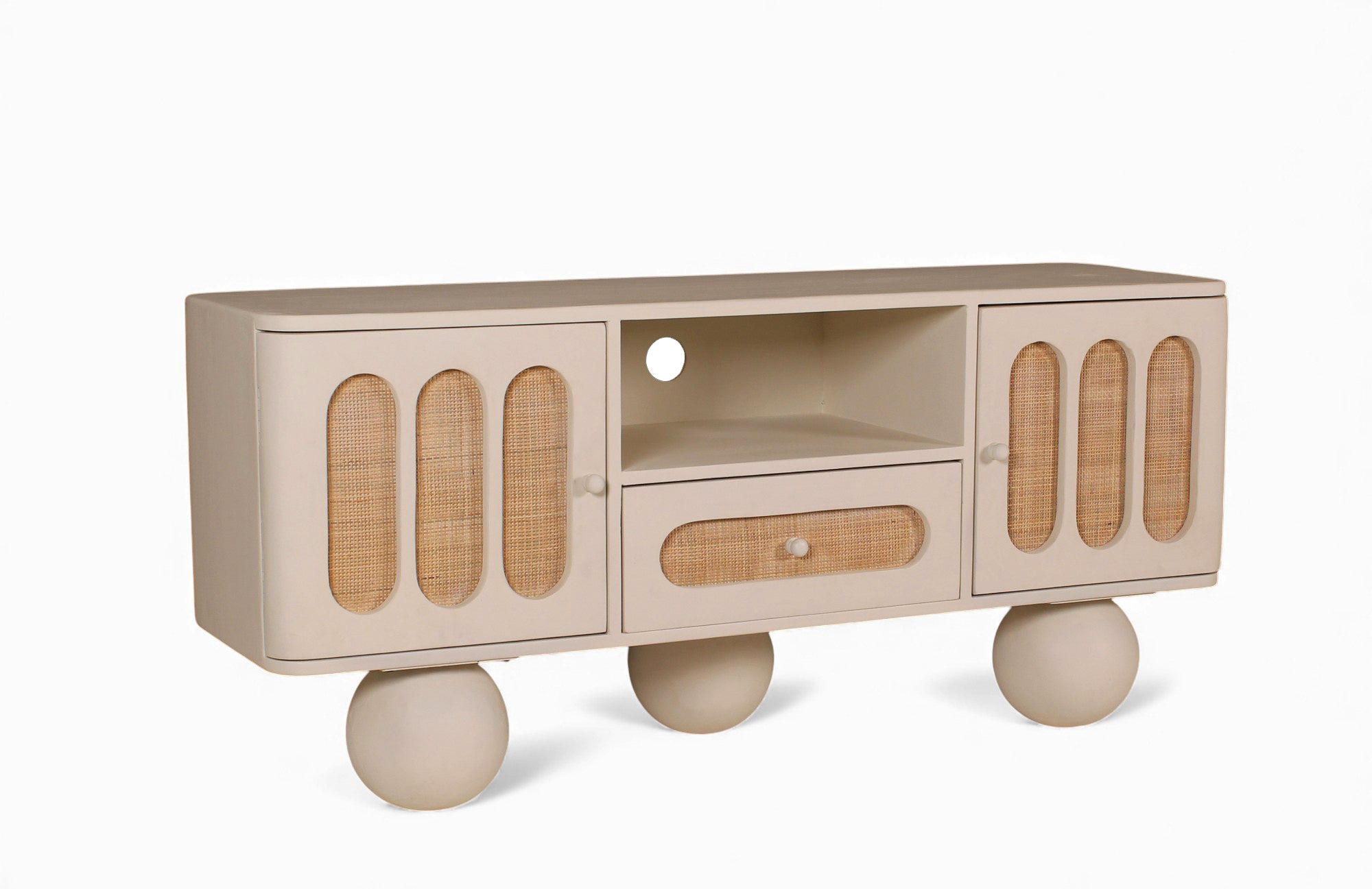 LIME PLASTER TV CONSOLE WITH IRON BASE – 140×40×65 CM
