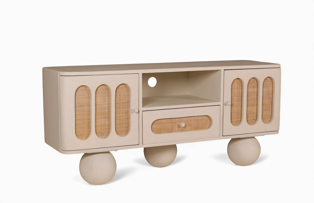 LIME PLASTER TV CONSOLE WITH IRON BASE – 140×40×65 CM