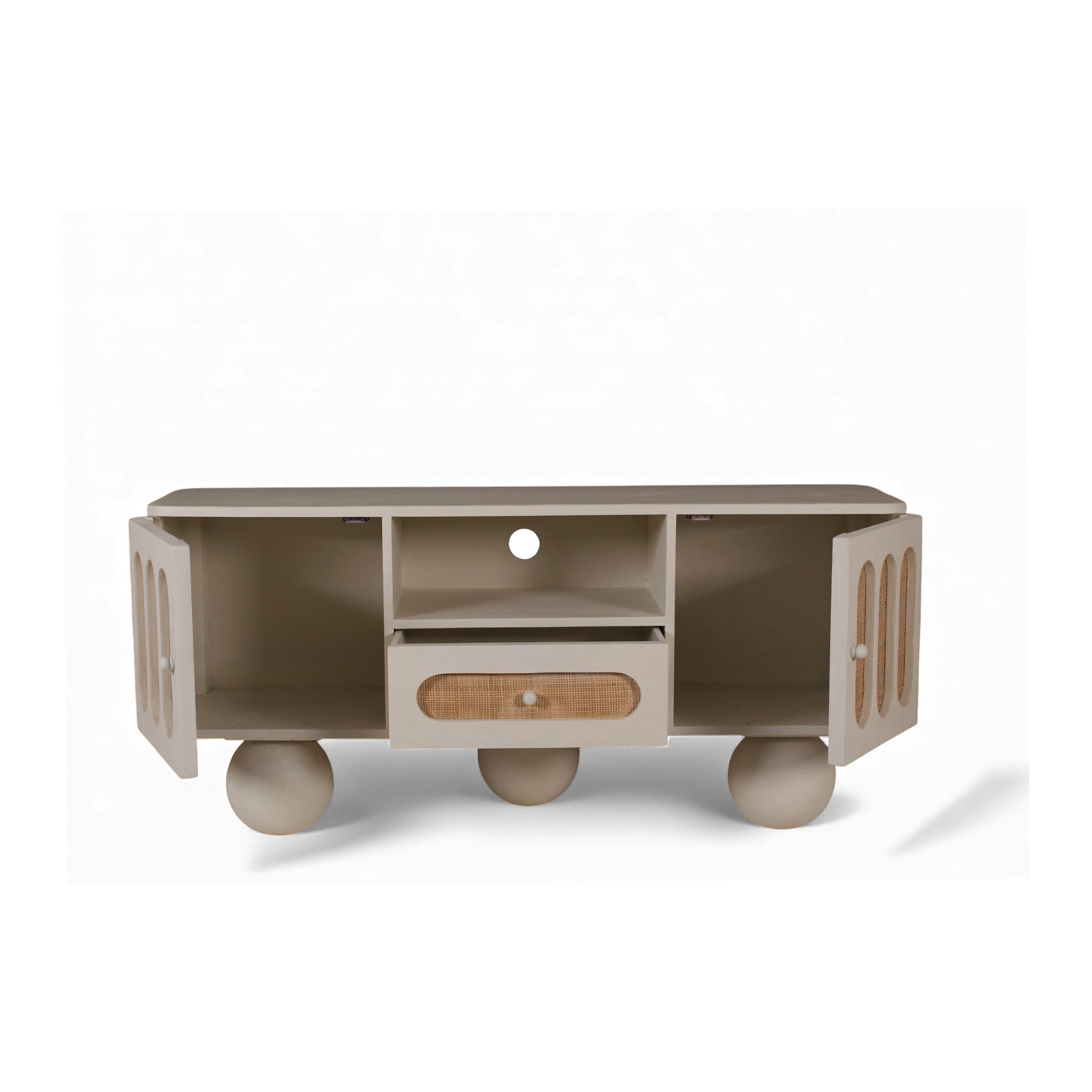 LIME PLASTER TV CONSOLE WITH IRON BASE – 140×40×65 CM