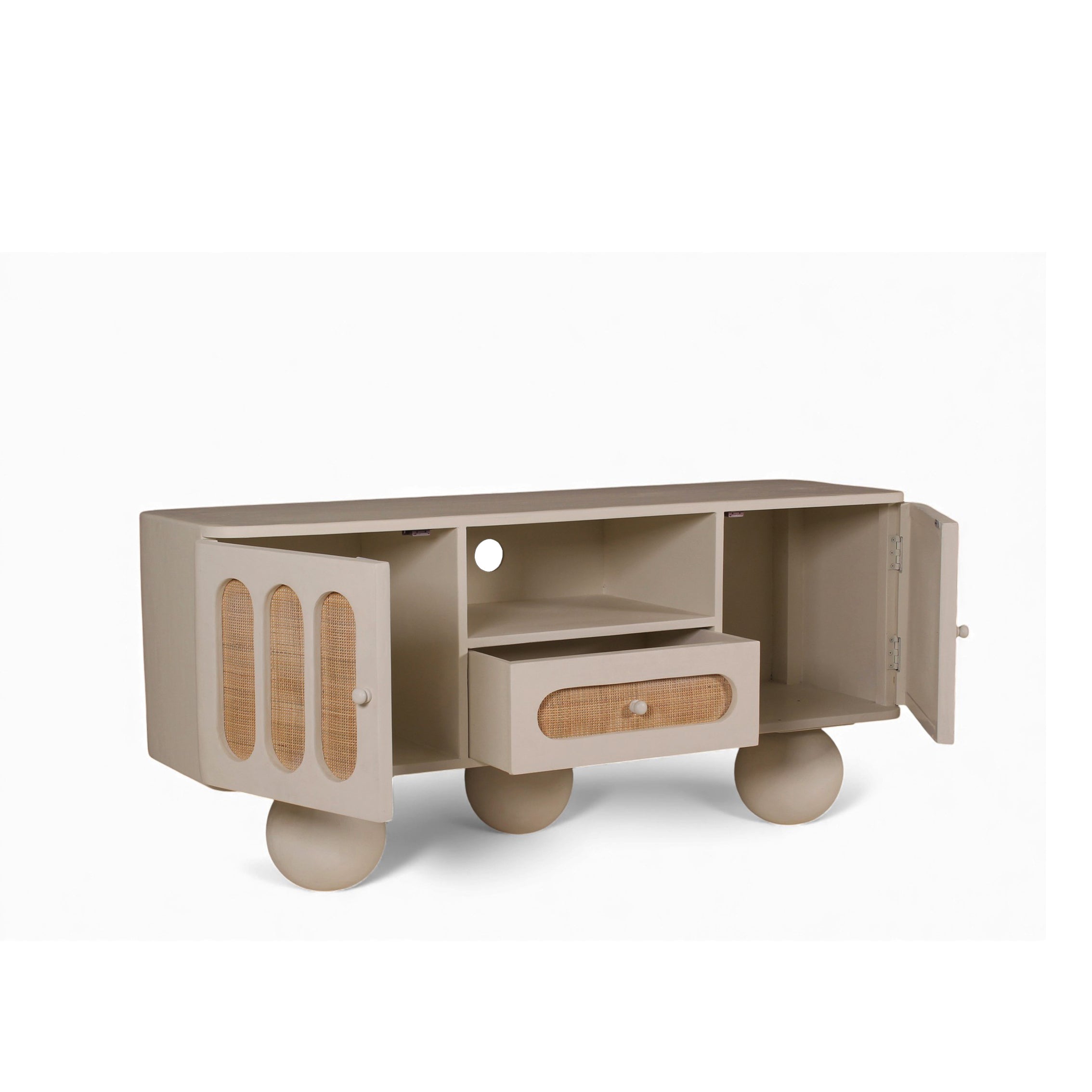 LIME PLASTER TV CONSOLE WITH IRON BASE – 140×40×65 CM