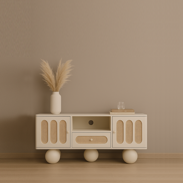 LIME PLASTER TV CONSOLE WITH IRON BASE – 140×40×65 CM