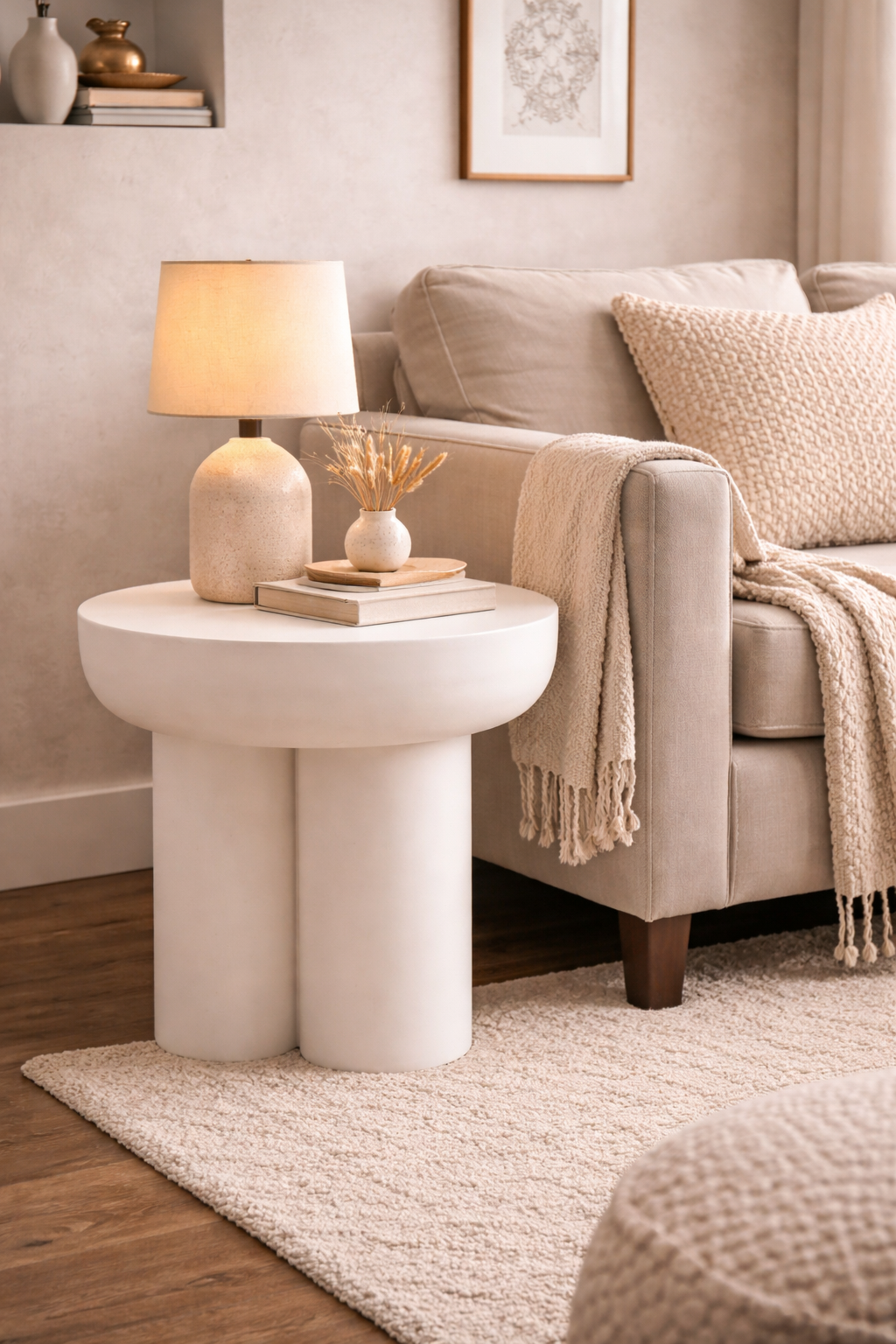 Lime Plaster modern round coffee table (50×50×47 cm)