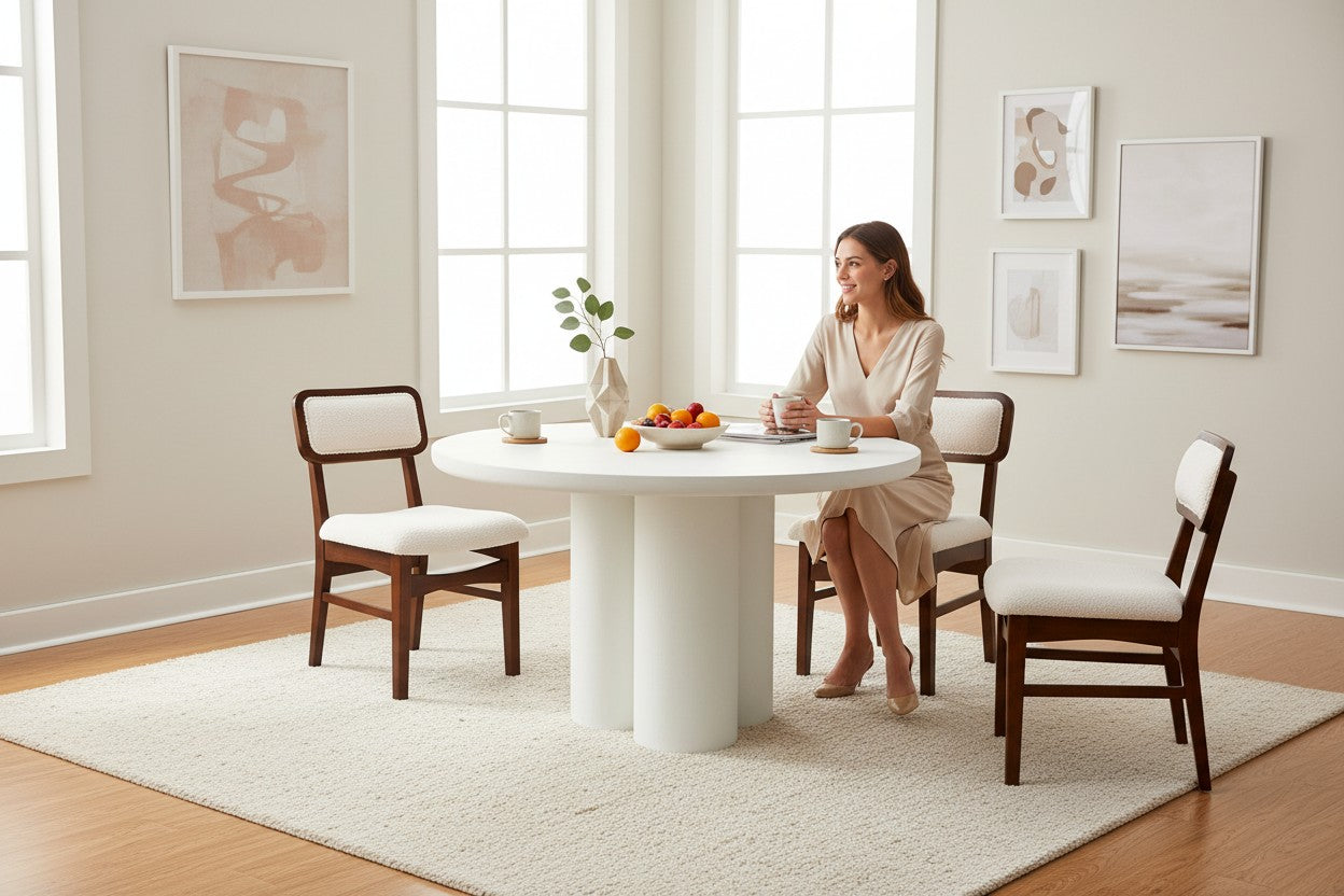 Modern Round Lime Plaster Dining Table – 130 × 130 × 78 cm | Contemporary Pedestal Dining Table for Dining Room & Kitchen