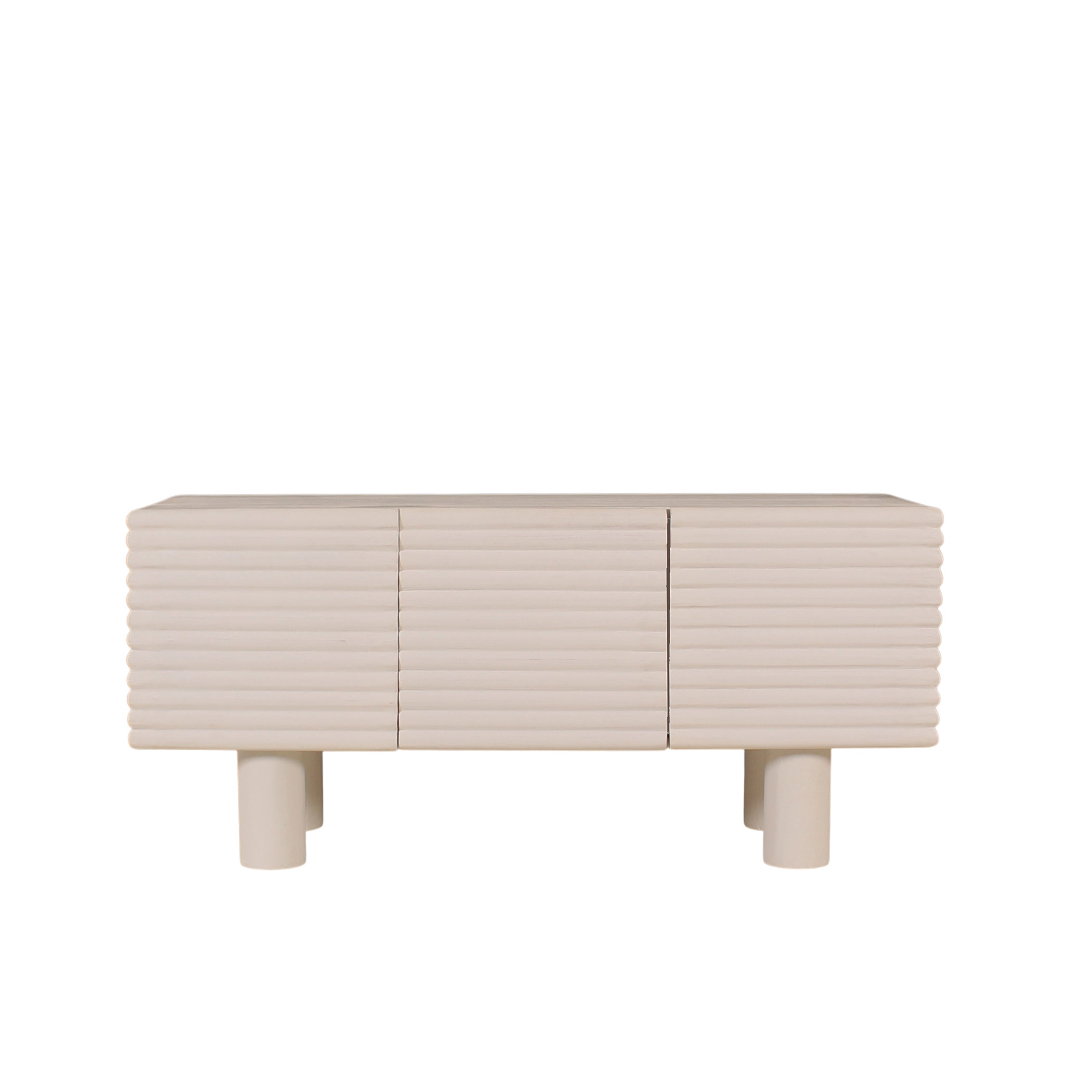 Modern Ribbed Sideboard Cabinet – Lime Plaster & Coconut Finish||  120 x 40 x 55 cm