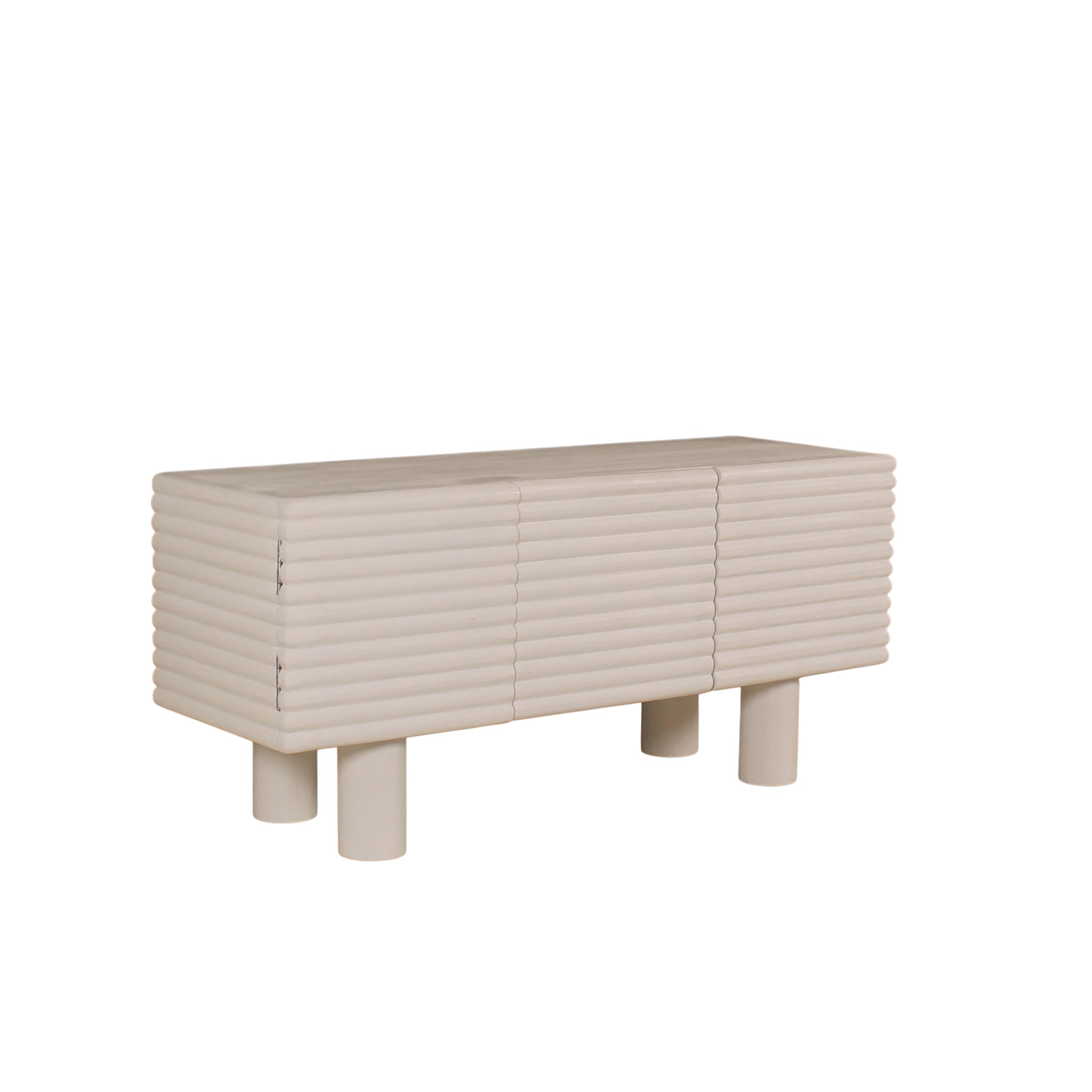 Modern Ribbed Sideboard Cabinet – Lime Plaster & Coconut Finish||  120 x 40 x 55 cm