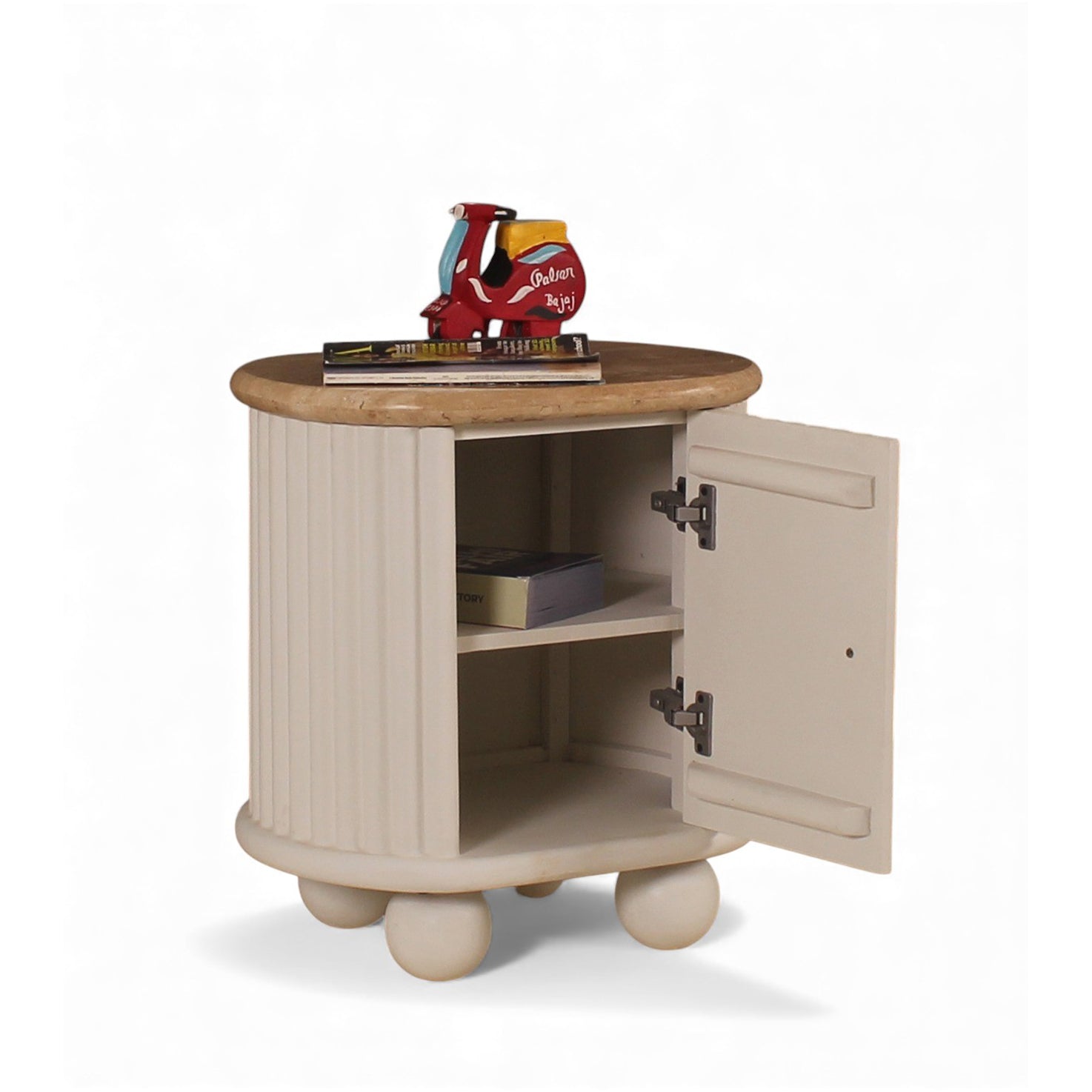 Lime Plaster Bedside Cabinet with Wooden Top – 50×40×57 cm