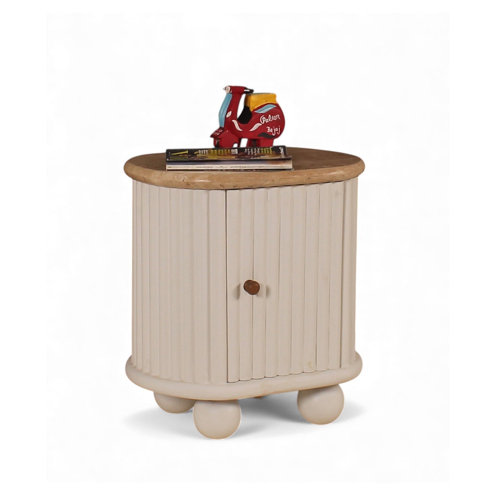 Lime Plaster Bedside Cabinet with Wooden Top – 50×40×57 cm