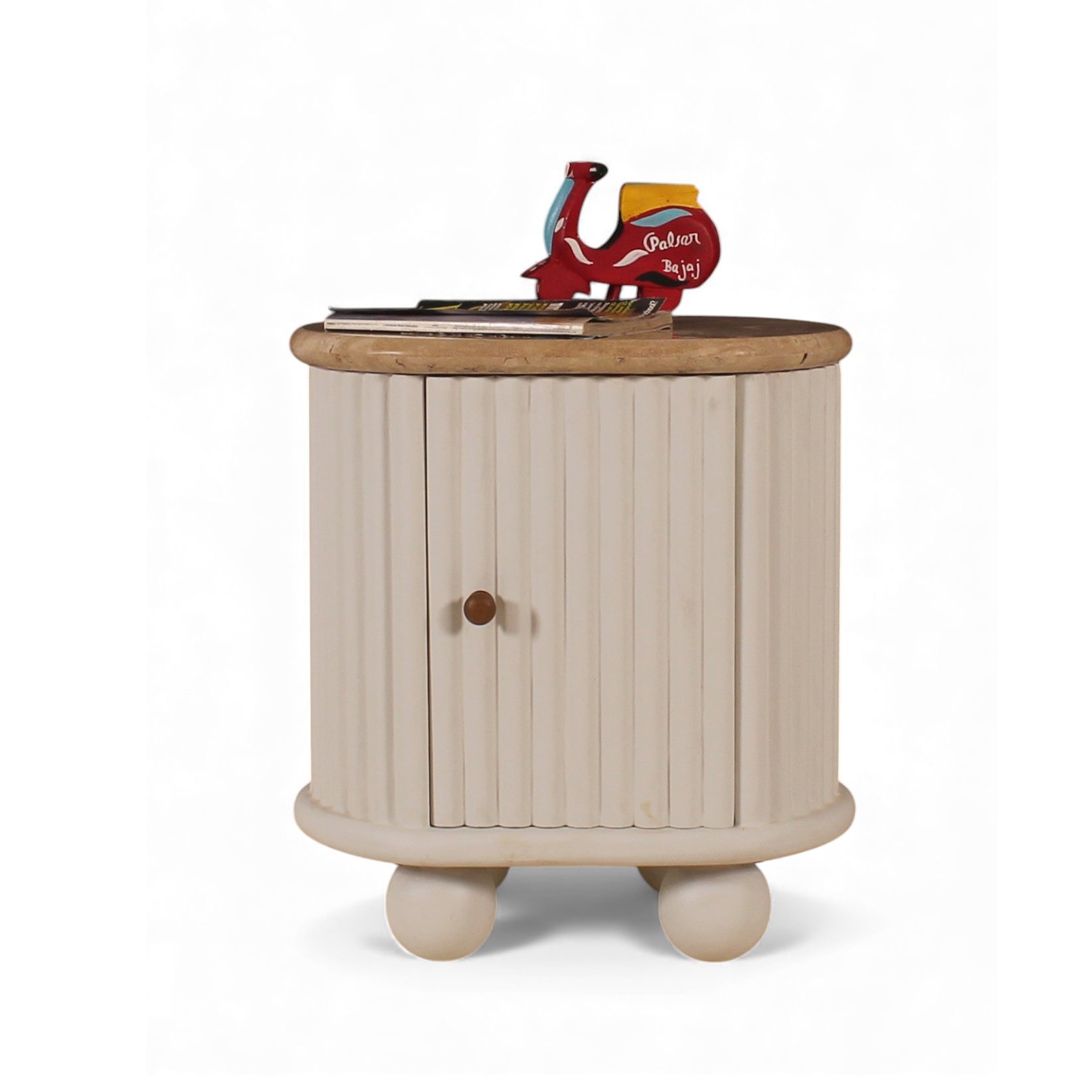 Lime Plaster Bedside Cabinet with Wooden Top – 50×40×57 cm