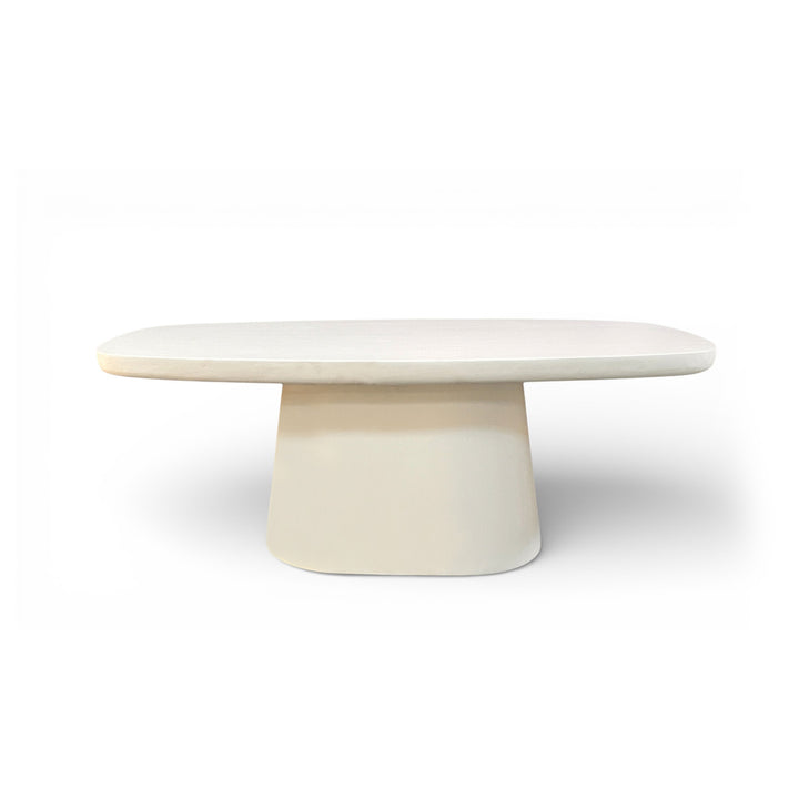 Modern Oval Lime Plaster Coffee Table – Milky White Finish | MDF & Concrete Look Center Table | 120x76x46 cm