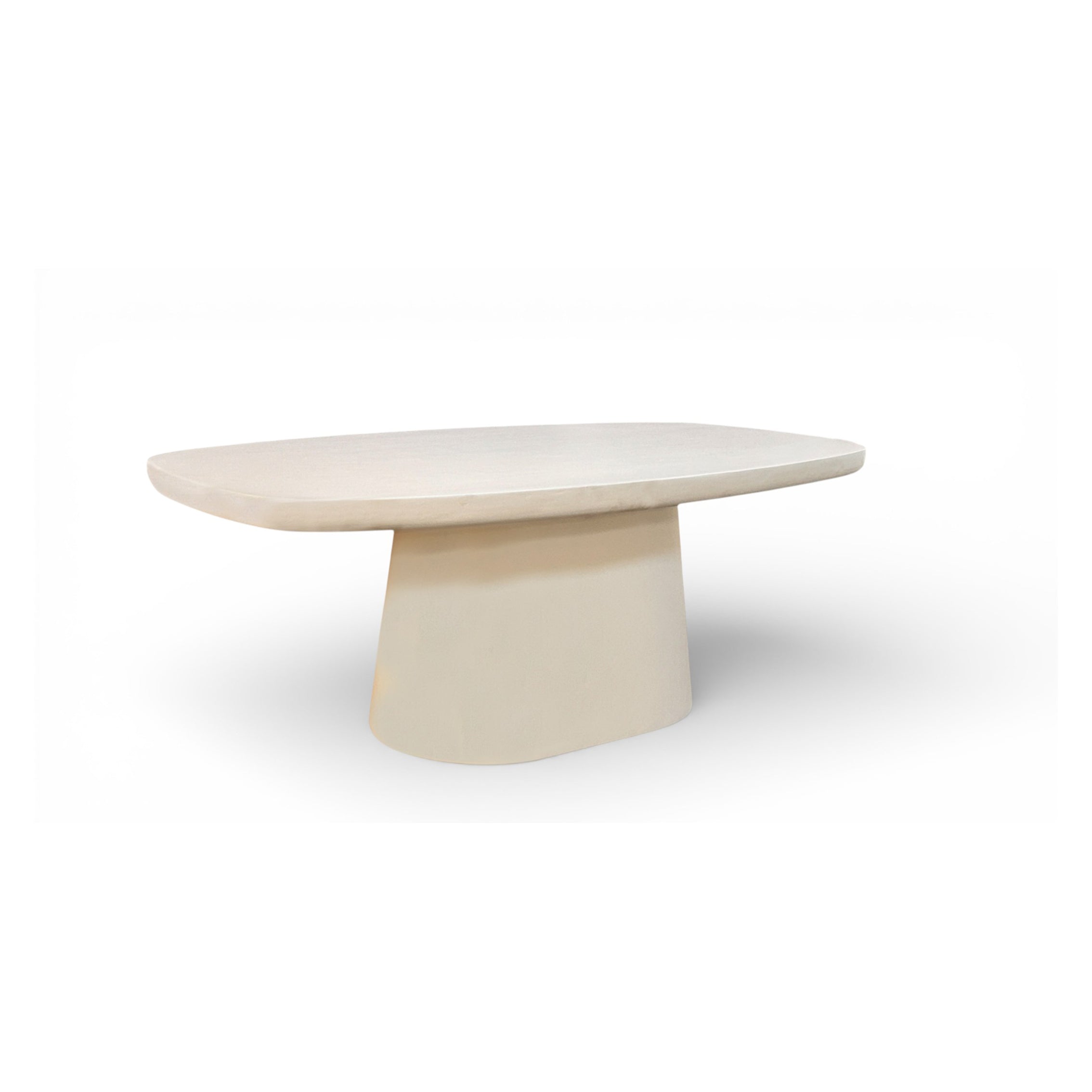 Modern Oval Lime Plaster Coffee Table – Milky White Finish | MDF & Concrete Look Center Table | 120x76x46 cm