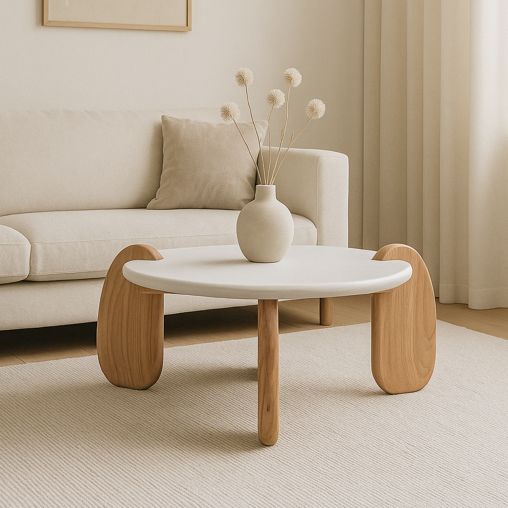 Lime Plaster with Wooden Coffee Table