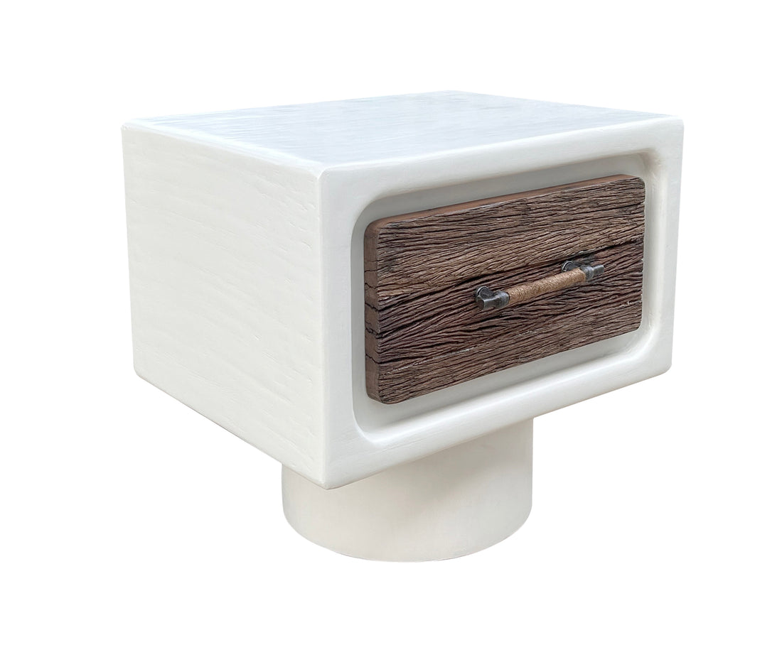 Lime Plaster Bedside Table with Wooden Drawer - 50X40X45 CM