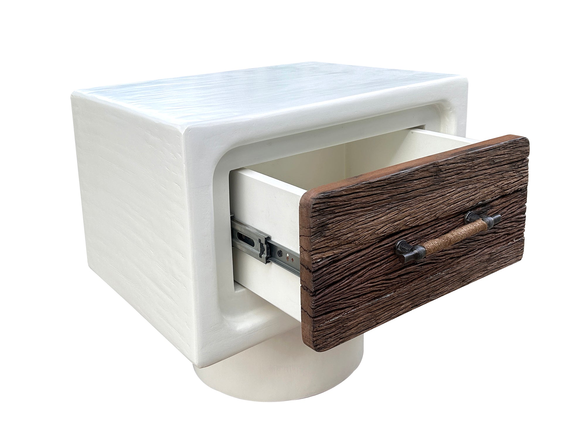Lime Plaster Bedside Table with Wooden Drawer - 50X40X45 CM