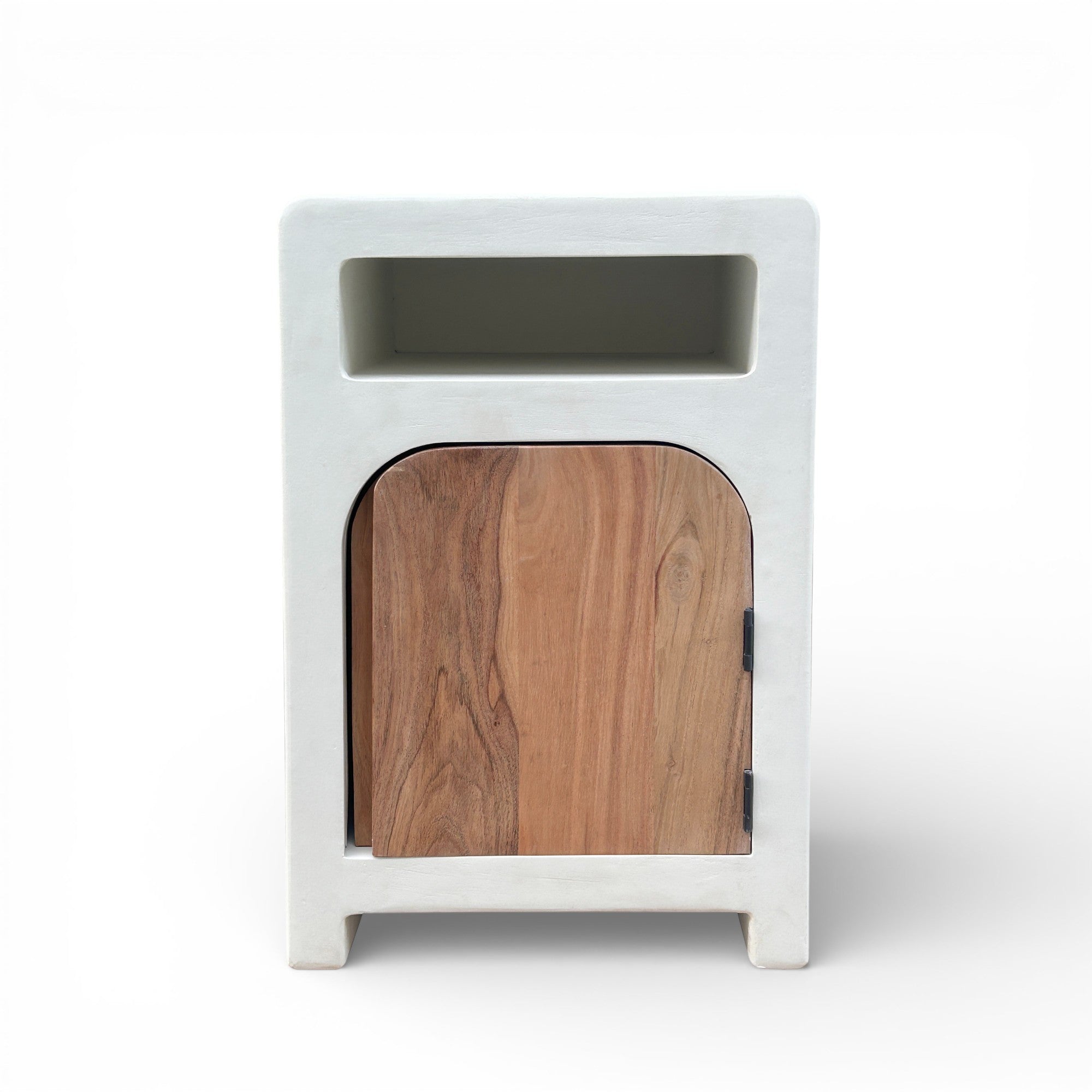Lime Plaster Bedside Table with Wooden Door – Modern Minimal Design|| 45X40X65 CM