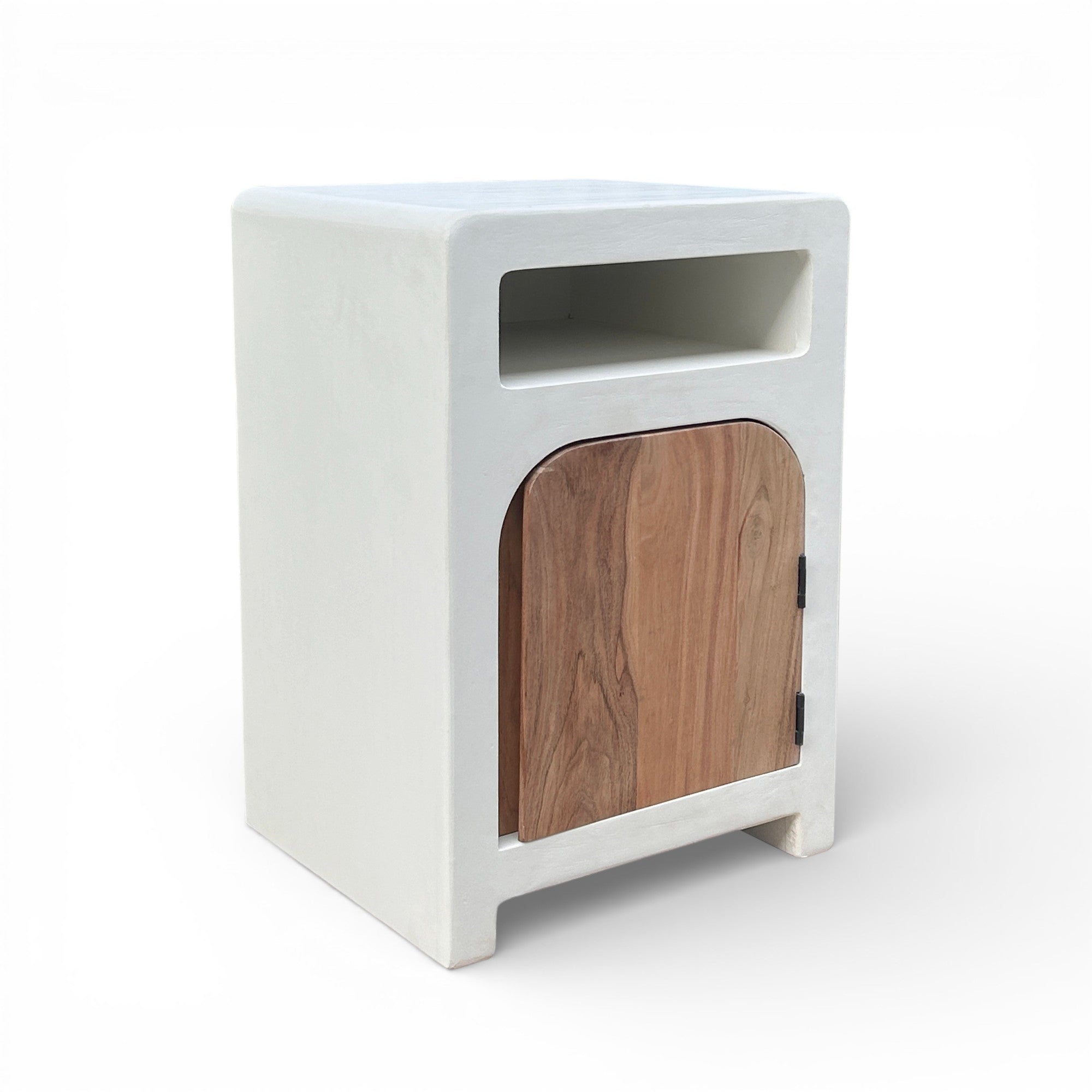 Lime Plaster Bedside Table with Wooden Door – Modern Minimal Design|| 45X40X65 CM