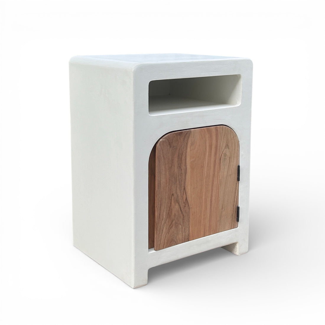 Lime Plaster Bedside Table with Wooden Door – Modern Minimal Design|| 45X40X65 CM