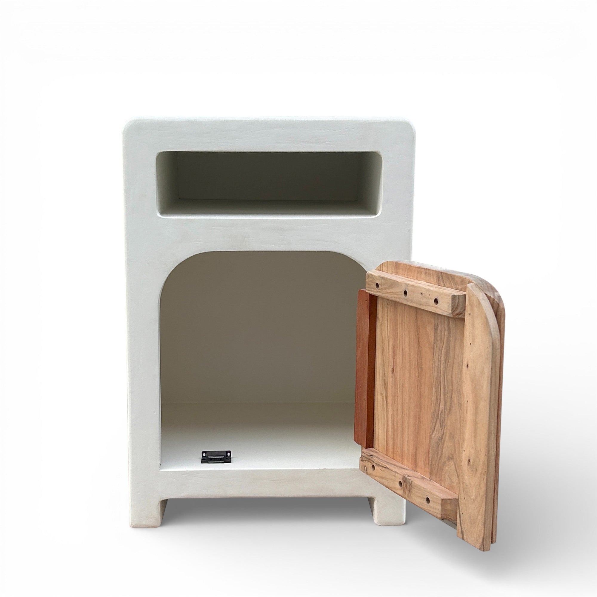 Lime Plaster Bedside Table with Wooden Door – Modern Minimal Design|| 45X40X65 CM