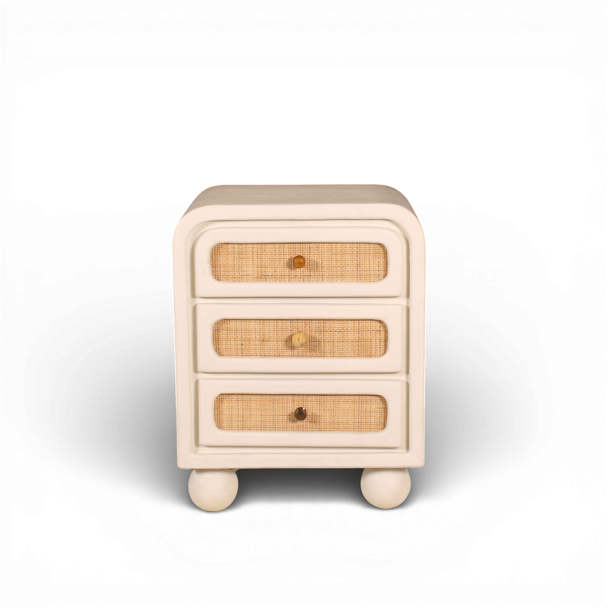 Lime Plaster Bedside Table with Cane Drawers – 3 Drawer Nightstand || 50 × 40 × 65 CM