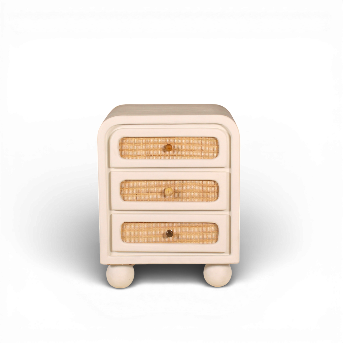 Lime Plaster Bedside Table with Cane Drawers – 3 Drawer Nightstand || 50 × 40 × 65 CM