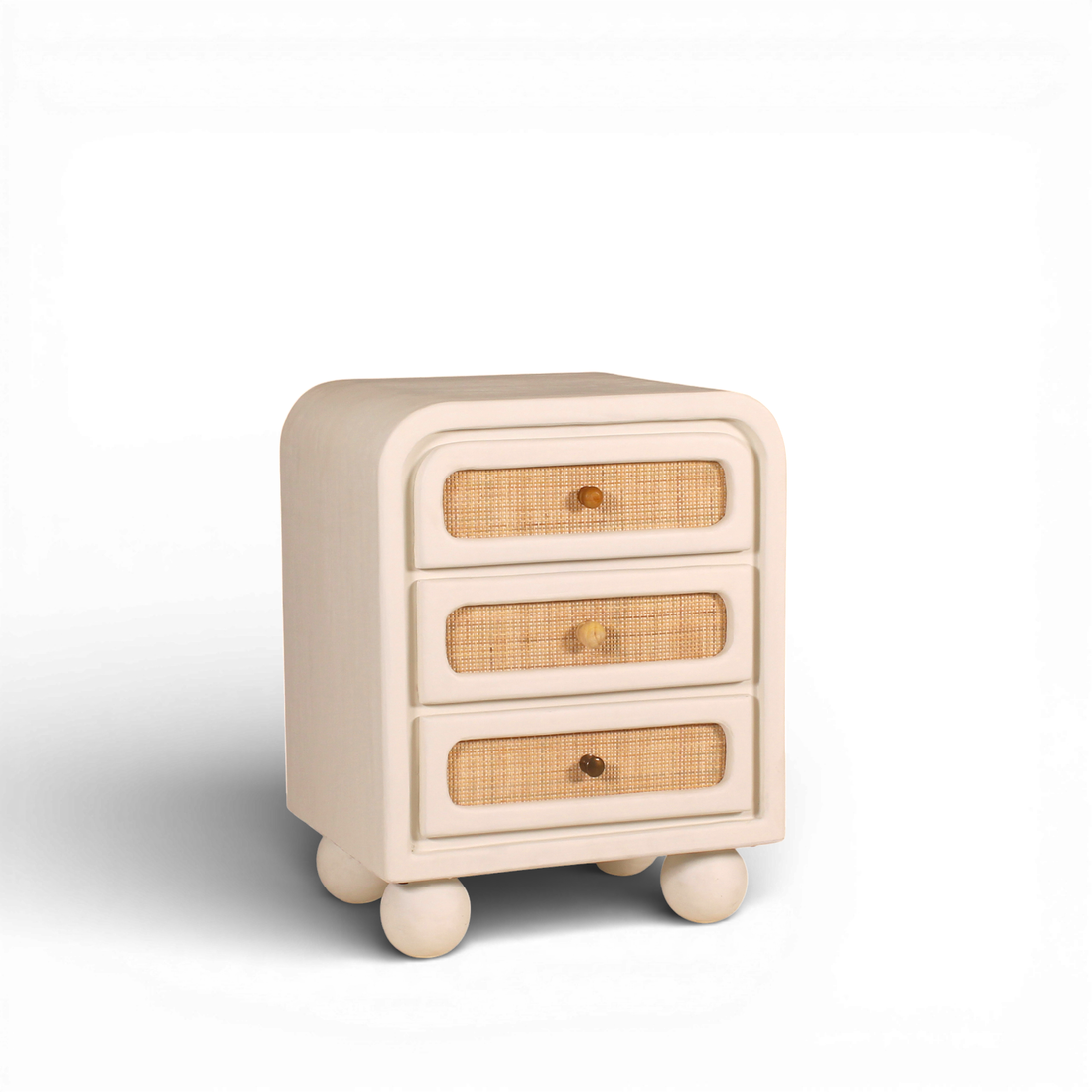 Lime Plaster Bedside Table with Cane Drawers – 3 Drawer Nightstand || 50 × 40 × 65 CM