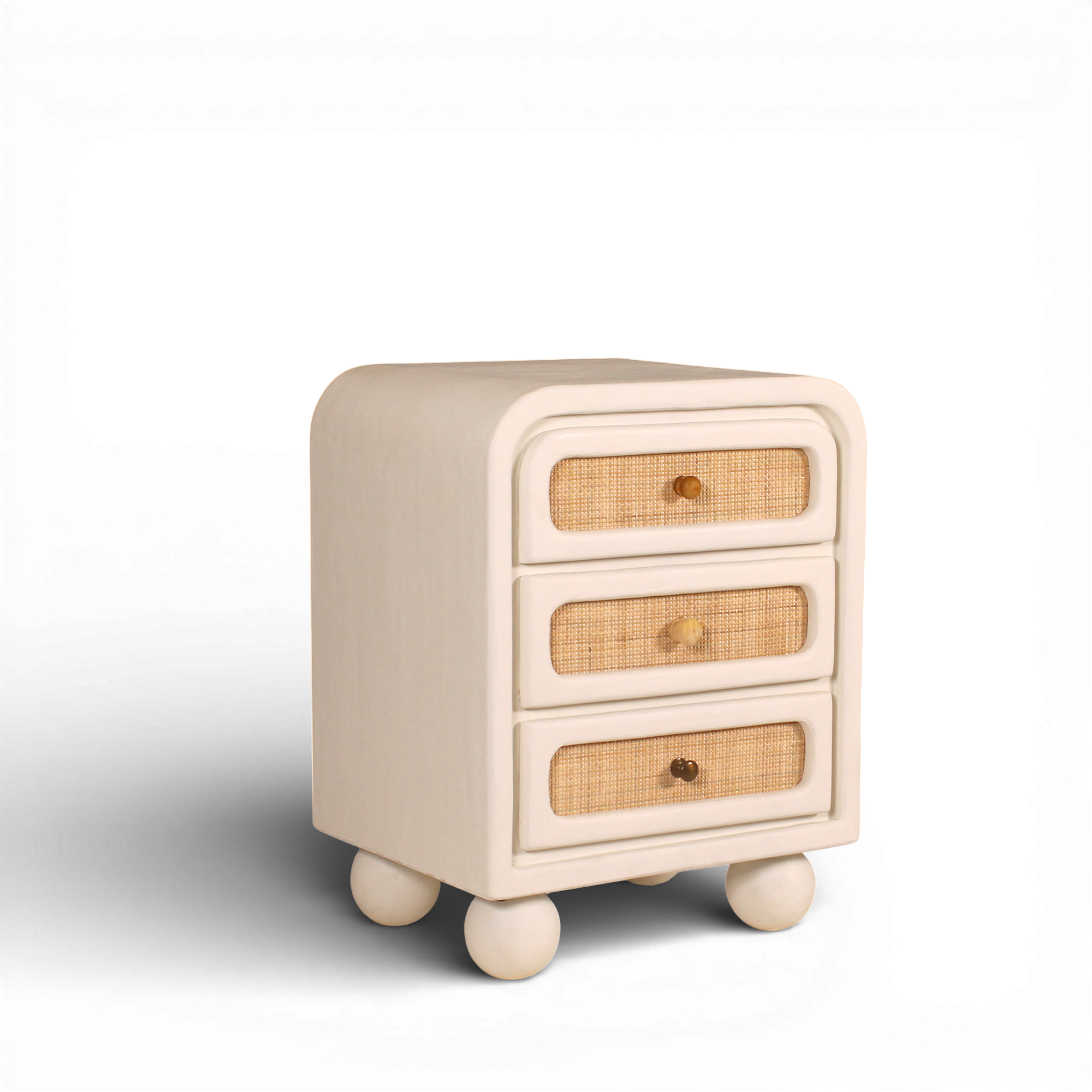 Lime Plaster Bedside Table with Cane Drawers – 3 Drawer Nightstand || 50 × 40 × 65 CM