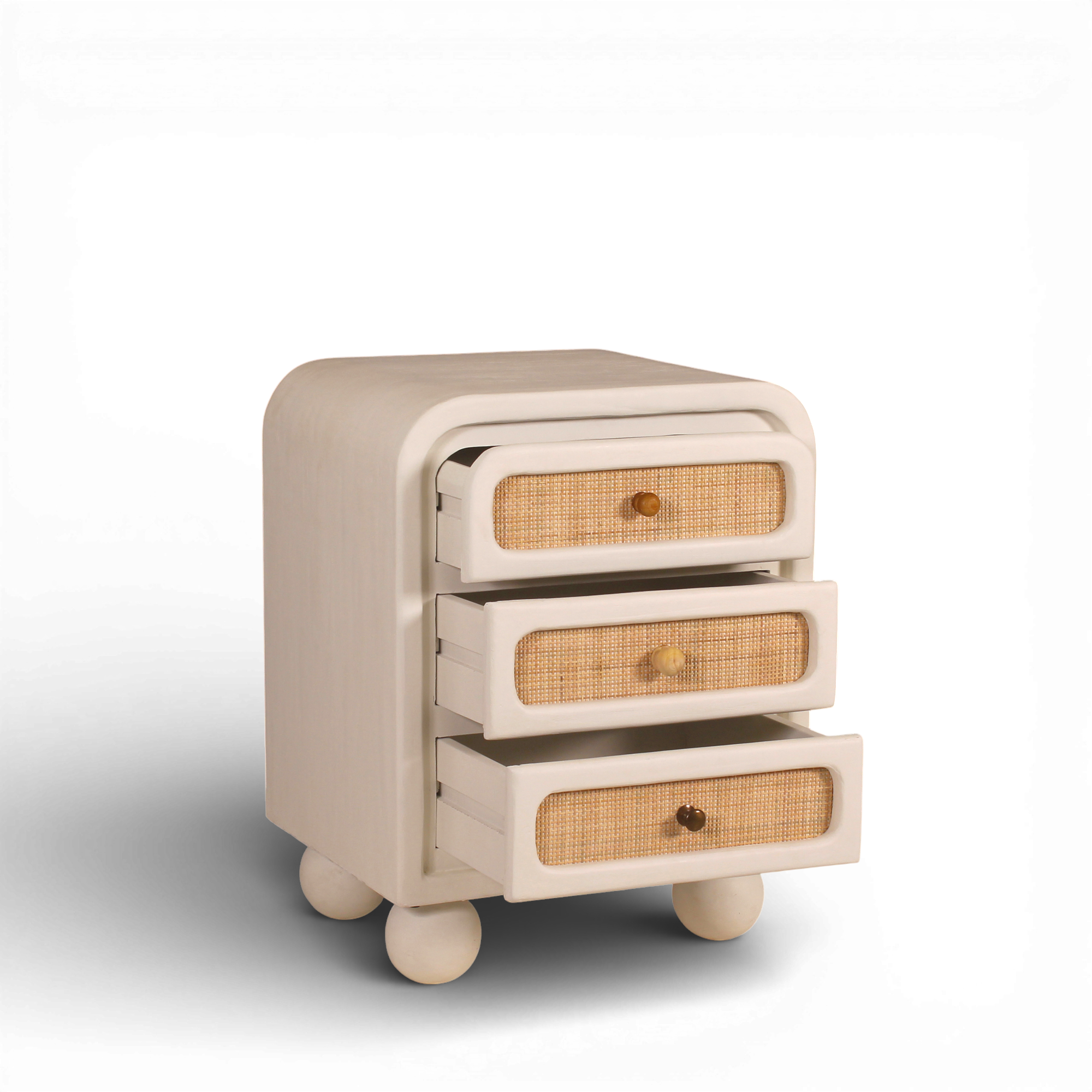 Lime Plaster Bedside Table with Cane Drawers – 3 Drawer Nightstand || 50 × 40 × 65 CM