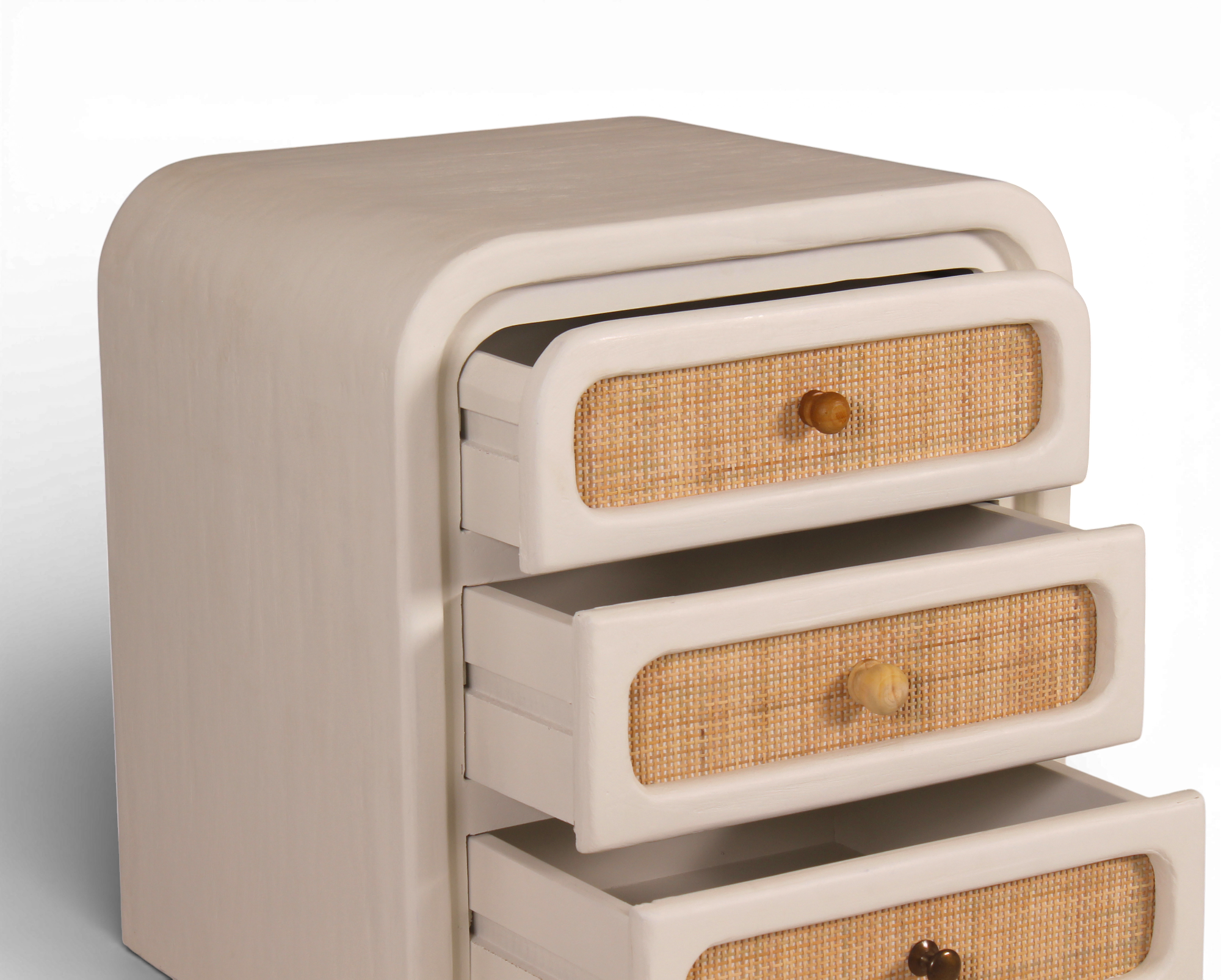 Lime Plaster Bedside Table with Cane Drawers – 3 Drawer Nightstand || 50 × 40 × 65 CM