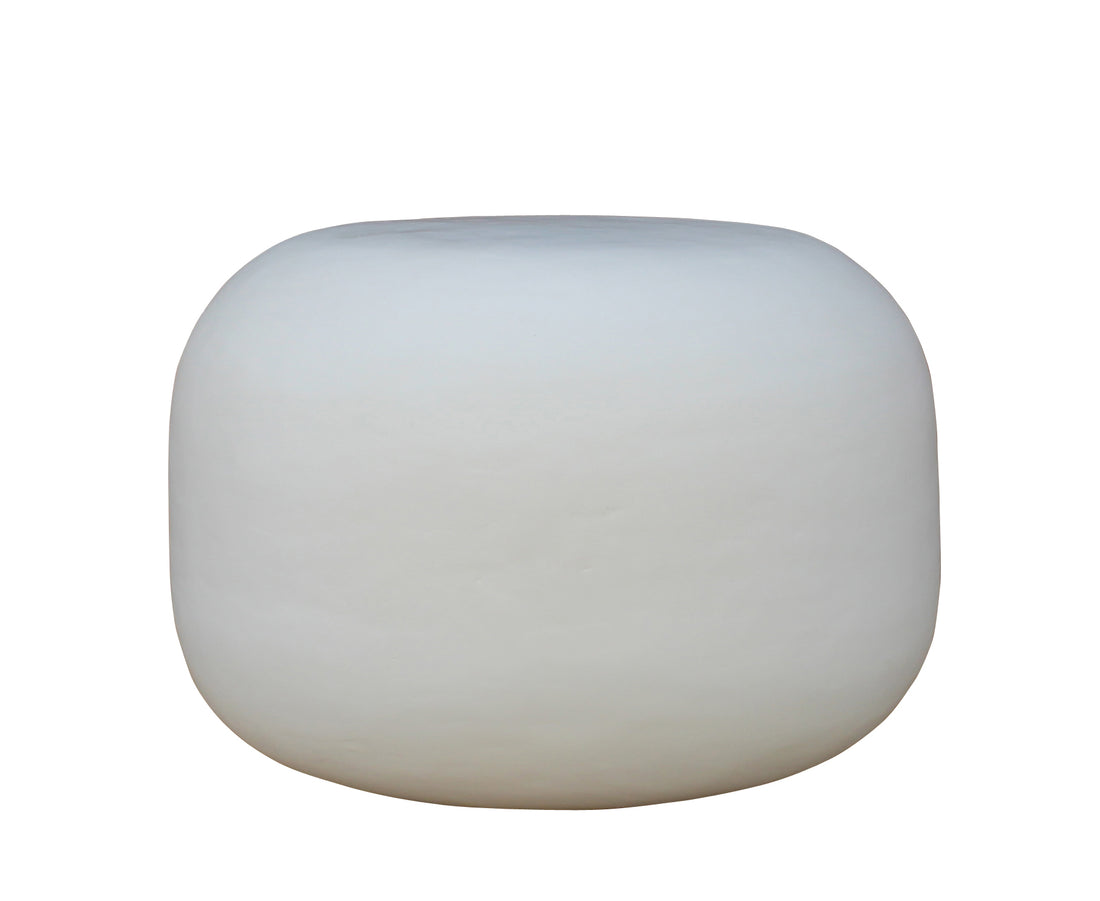 Modern Iron Lime Plaster Milky White Accent Table / Stool –Round Ottoman Pouf, White Decorative Floor Cushion  Handcrafted Sculptural Side Table – 50 × 50 × 35 CM