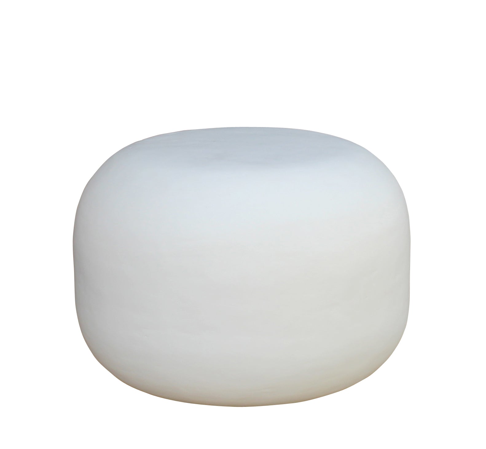 Modern Iron Lime Plaster Milky White Accent Table / Stool –Round Ottoman Pouf, White Decorative Floor Cushion  Handcrafted Sculptural Side Table – 50 × 50 × 35 CM