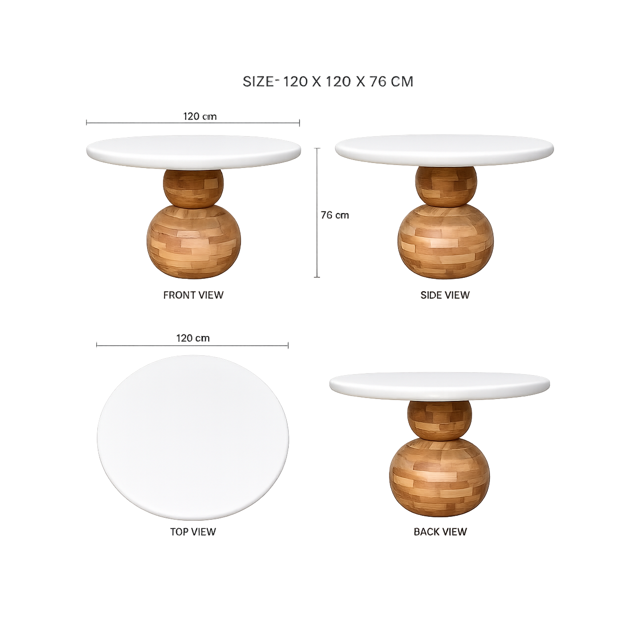 Modern Round Wooden & MDF Lime Plaster Dining Table 120x120x76 CM |
