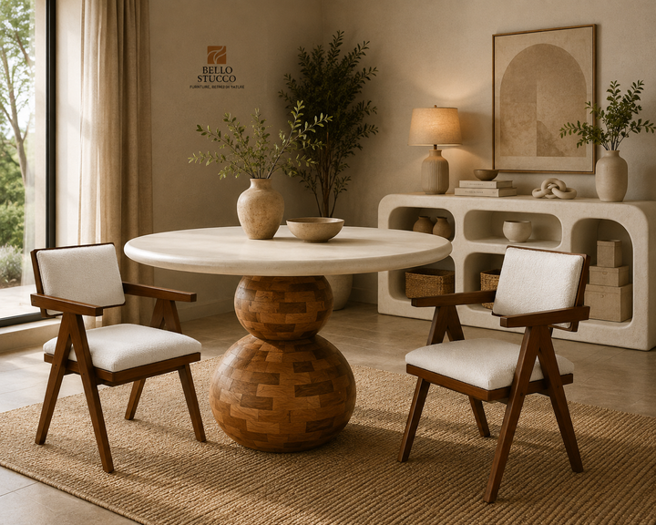 Modern Round Wooden & MDF Lime Plaster Dining Table 120x120x76 CM |