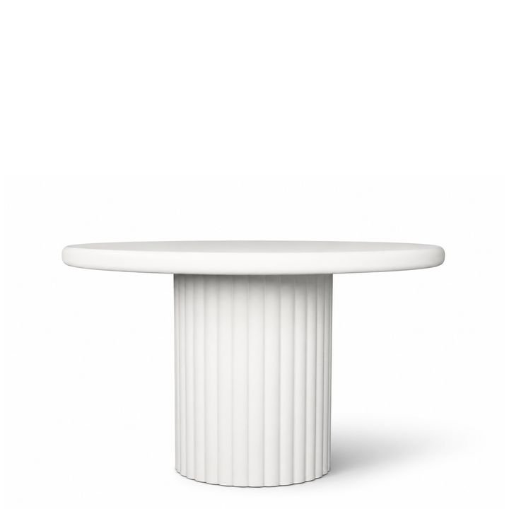 Modern Round Lime Plaster Concrete Dining Table with Fluted Base – 120 x 120 x 77 cm