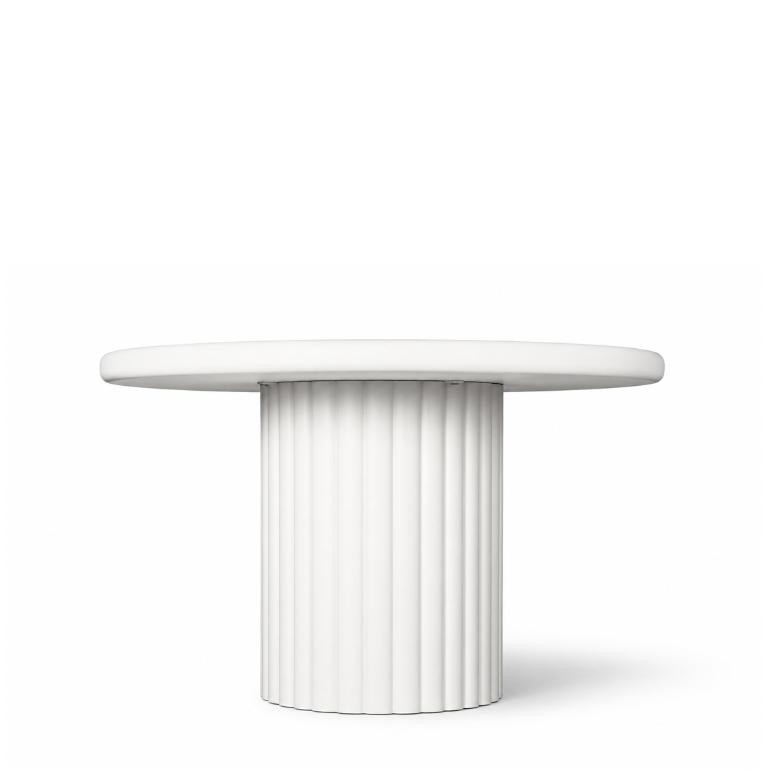 Modern Round Lime Plaster Concrete Dining Table with Fluted Base – 120 x 120 x 77 cm