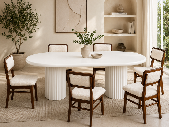 Bello Stucco Oval Dining Table 200 × 105 × 76 cm | Handmade Lime Plaster Finish | Modern Designer Dining Table | Premium MDF Construction |