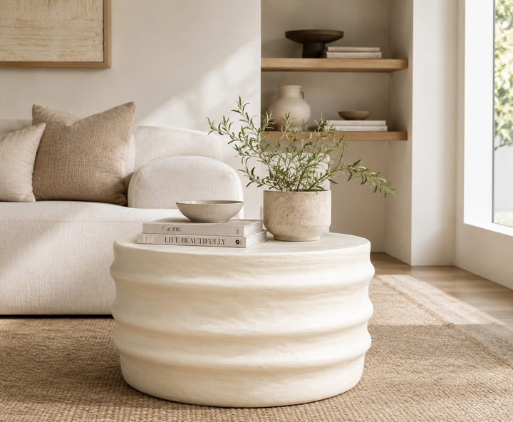Lime Plaster Concrete Coffee Table – Sculptural Round Design | 80 x 80 x 41 cm